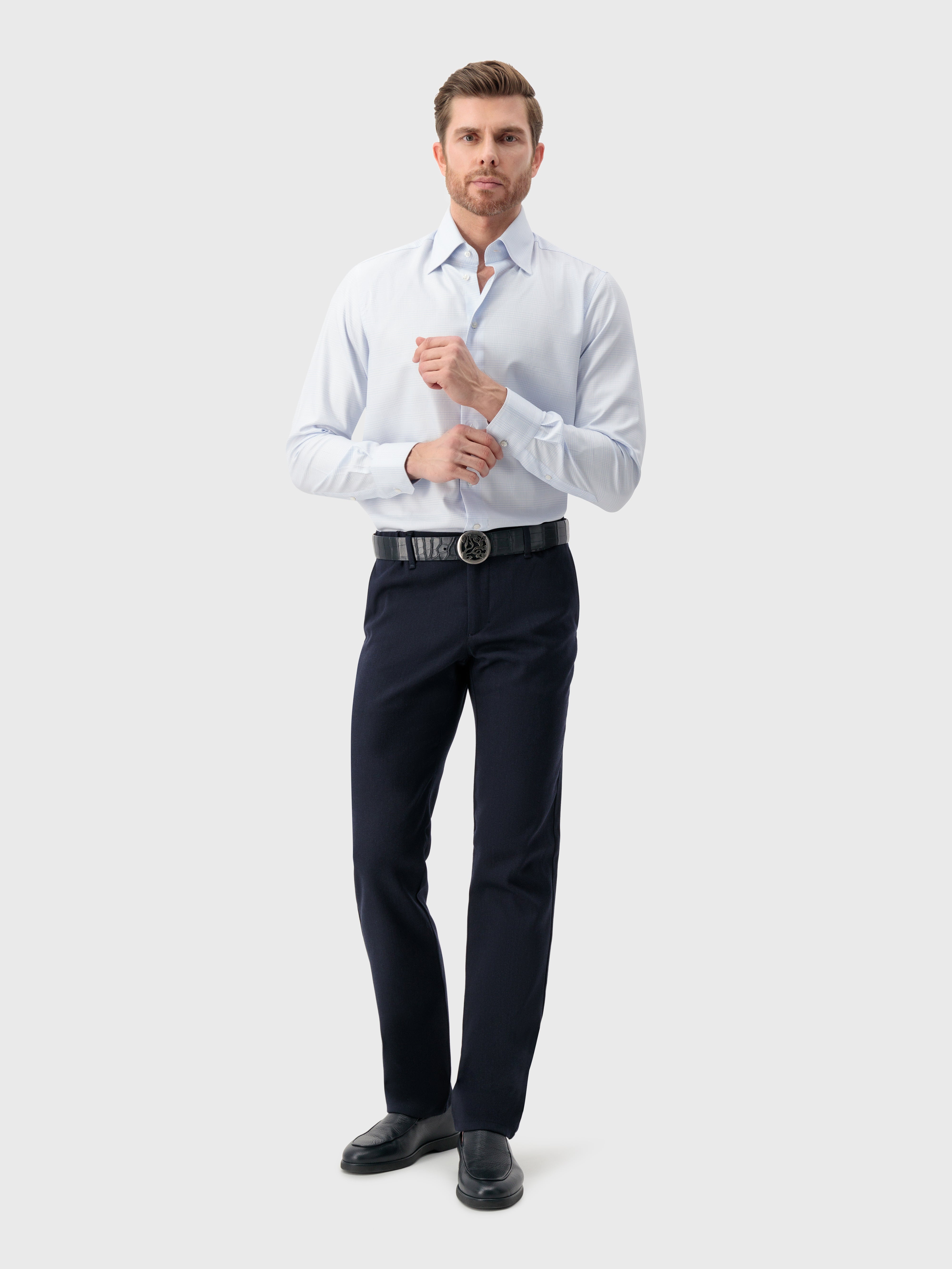 Хлопковая рубашка с узором гингем светло-голубая