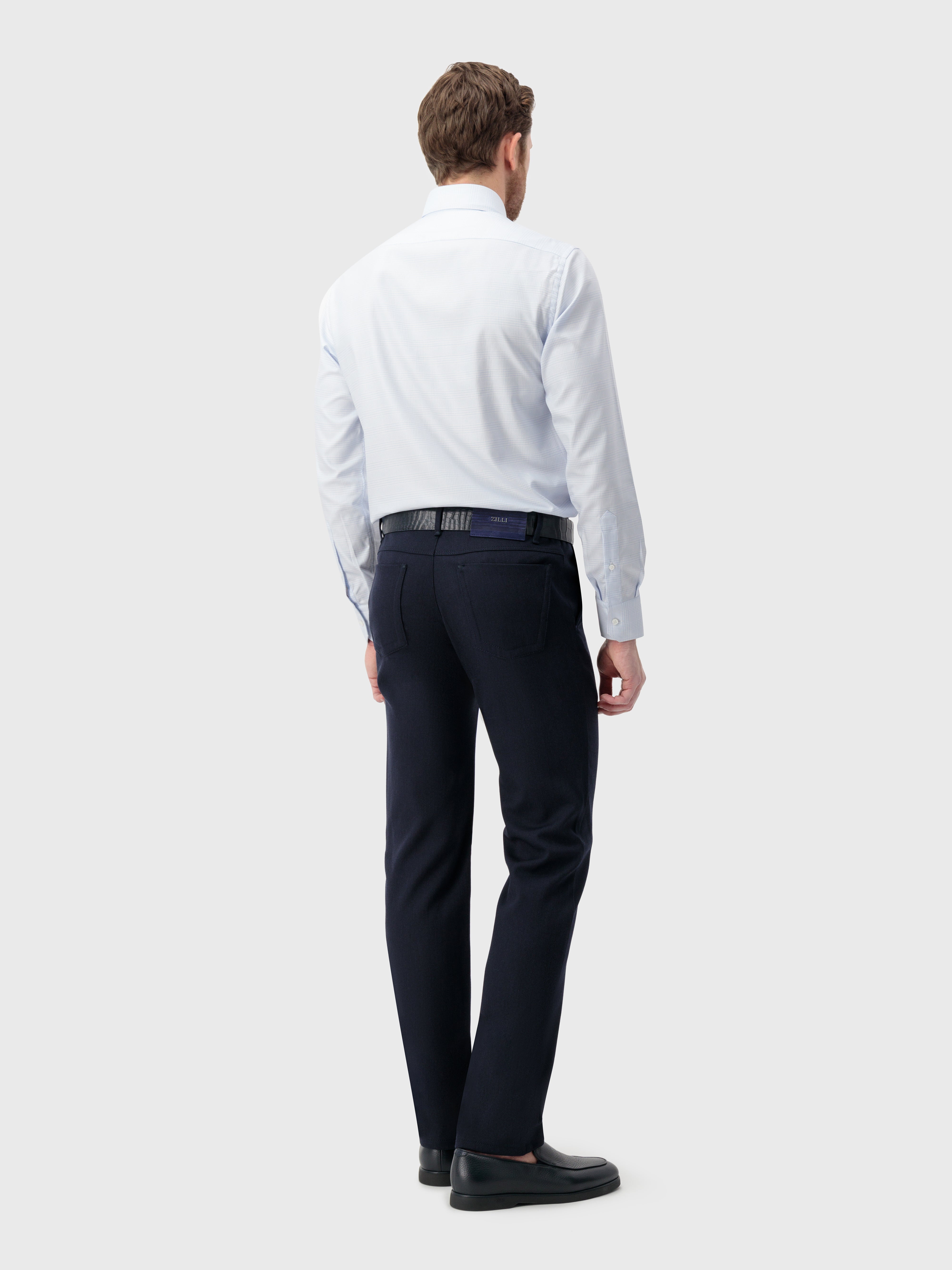 Хлопковая рубашка с узором гингем светло-голубая