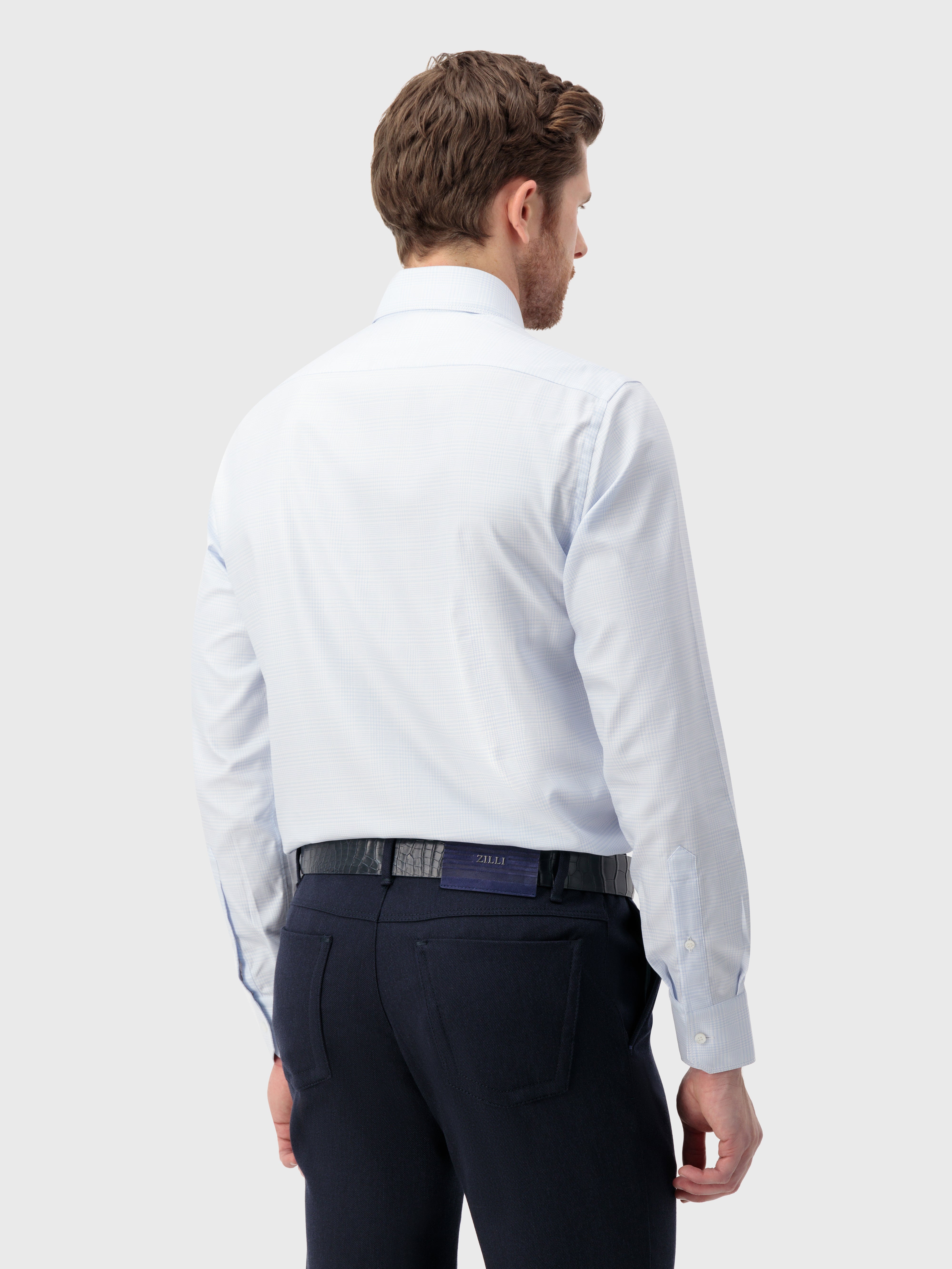 Хлопковая рубашка с узором гингем светло-голубая