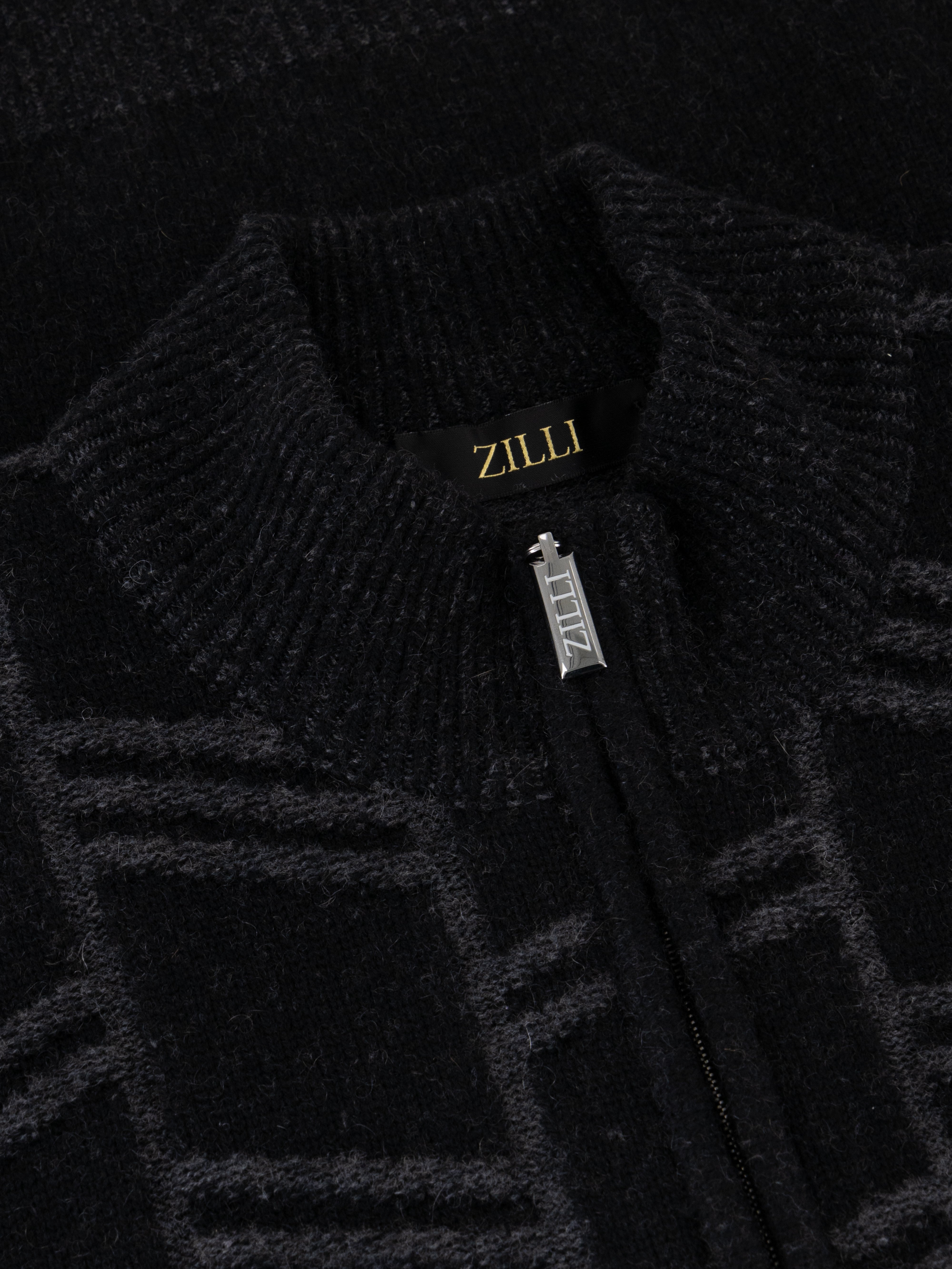 Geometric Pattern Knit Sweater in Cashmere and Wool Black