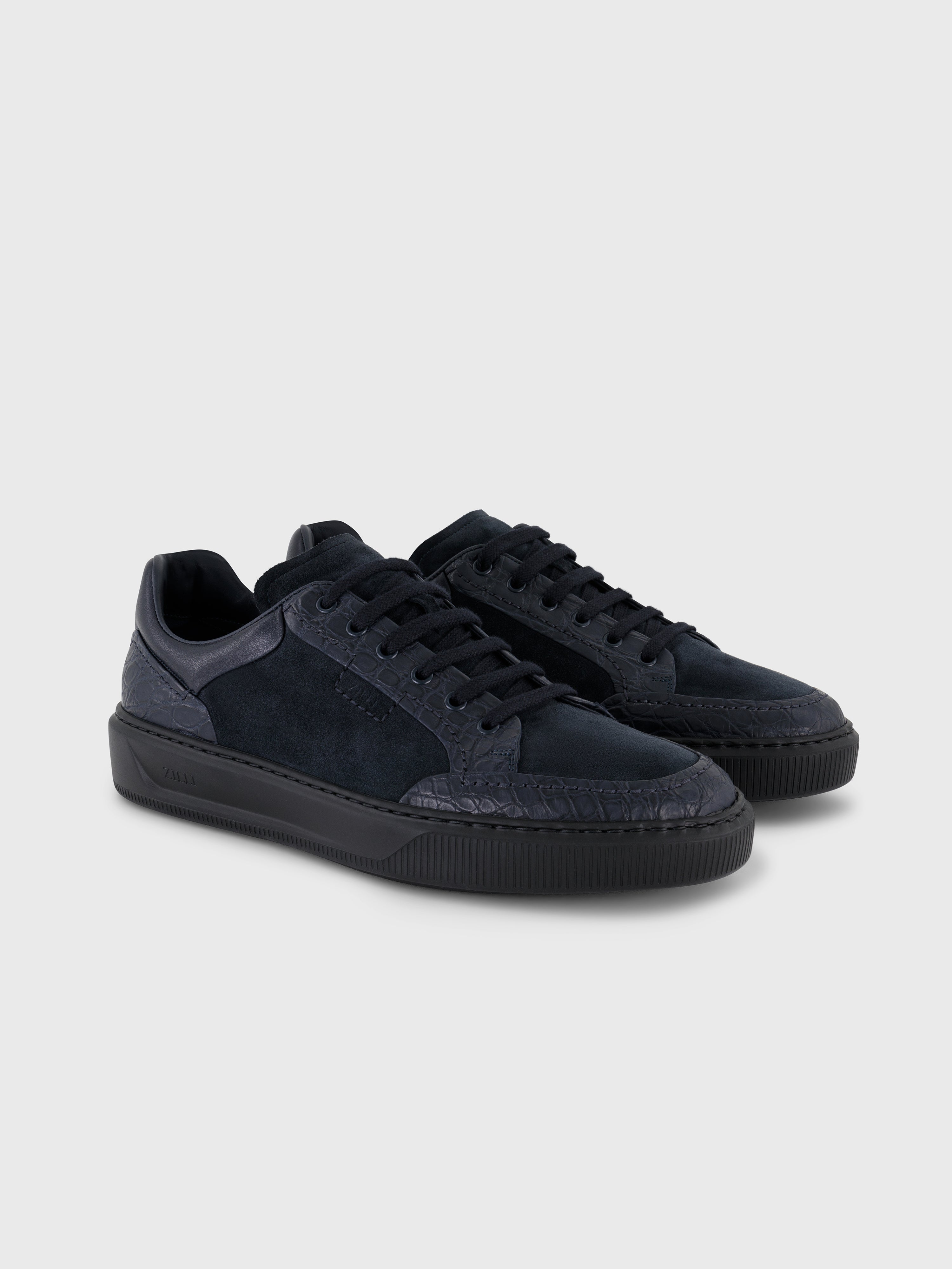 Caiman and Calfskin Sneakers Dark Navy