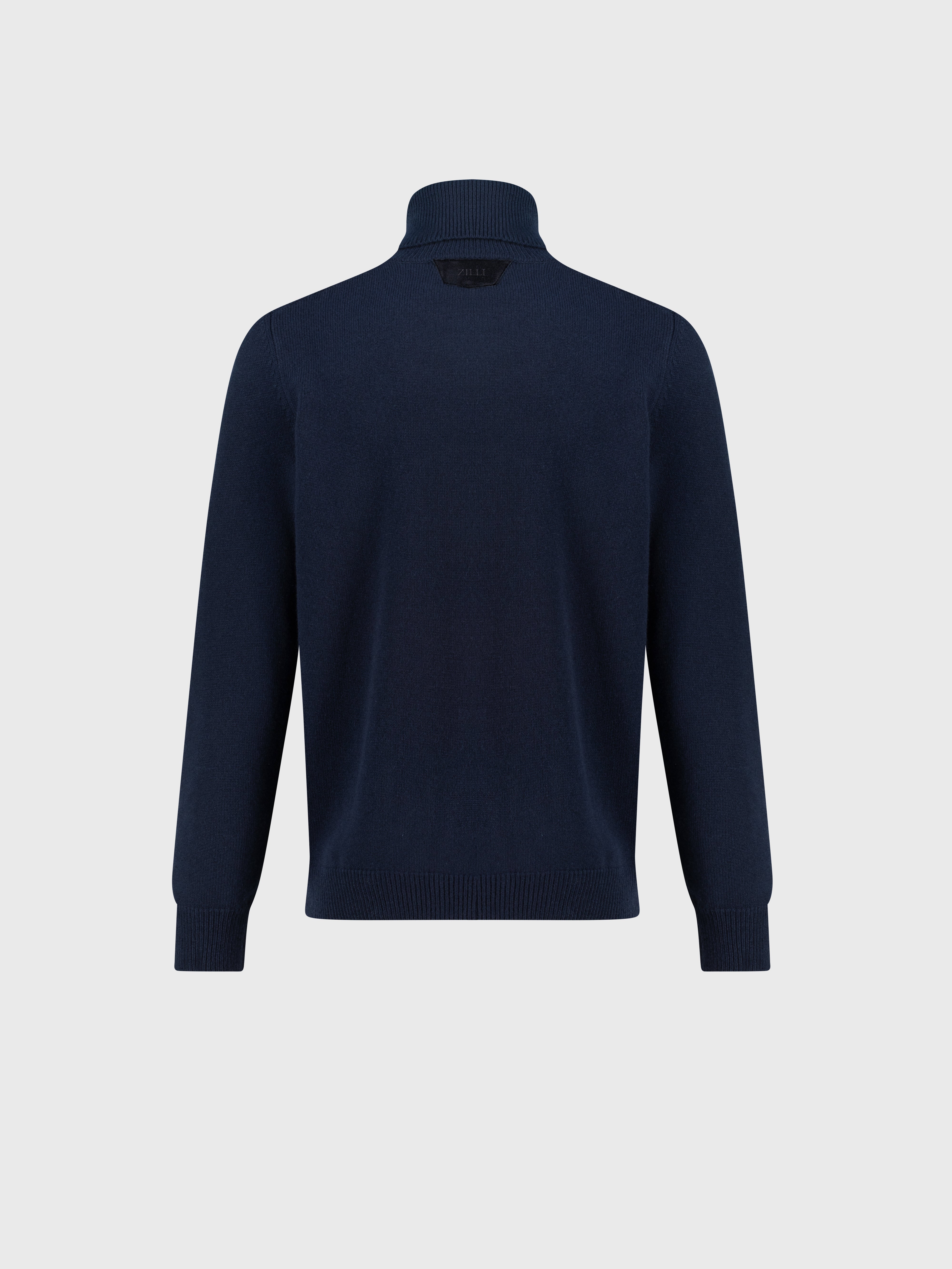 Cashmere Turtleneck Pullover with Cable Knit Pattern Dark Navy