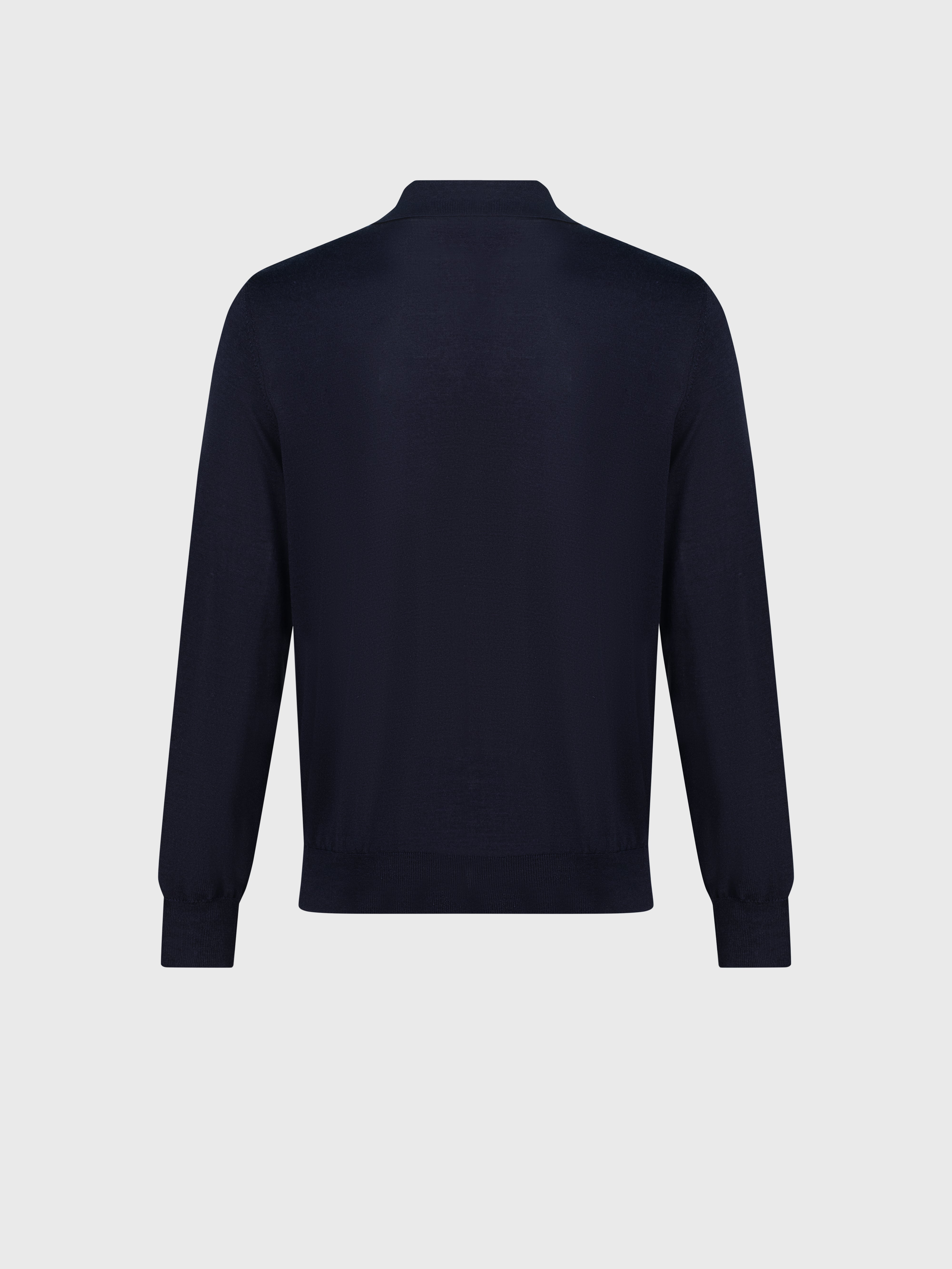 Geometric Pattern Polo Shirt in Wool, Silk, and Cashmere Dark Navy