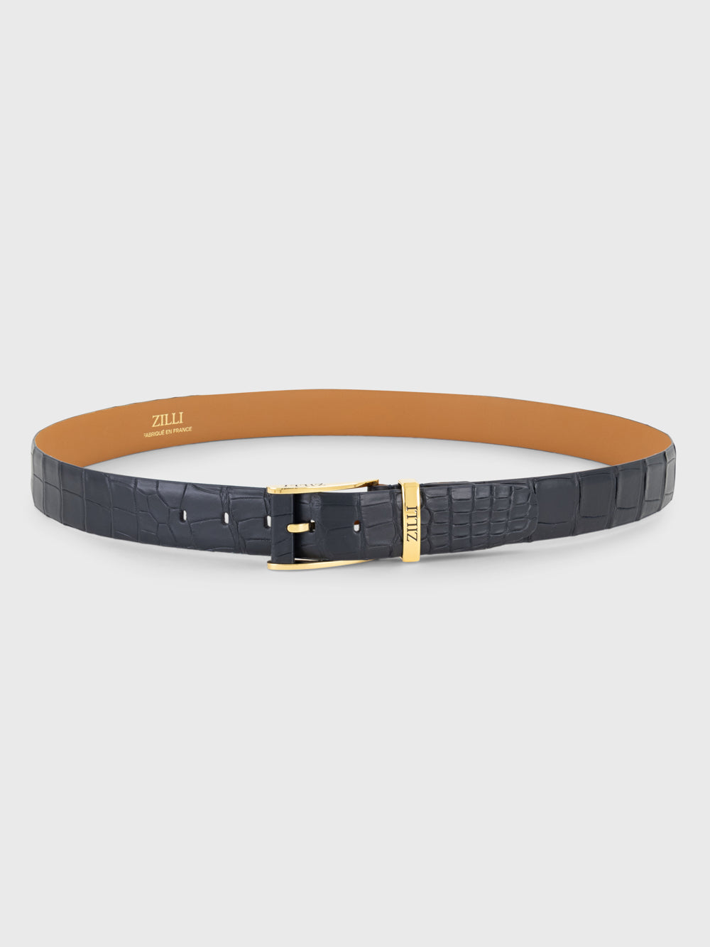 Gold-Finish 2007 Buckle Crocodile Belt - Blue Navy