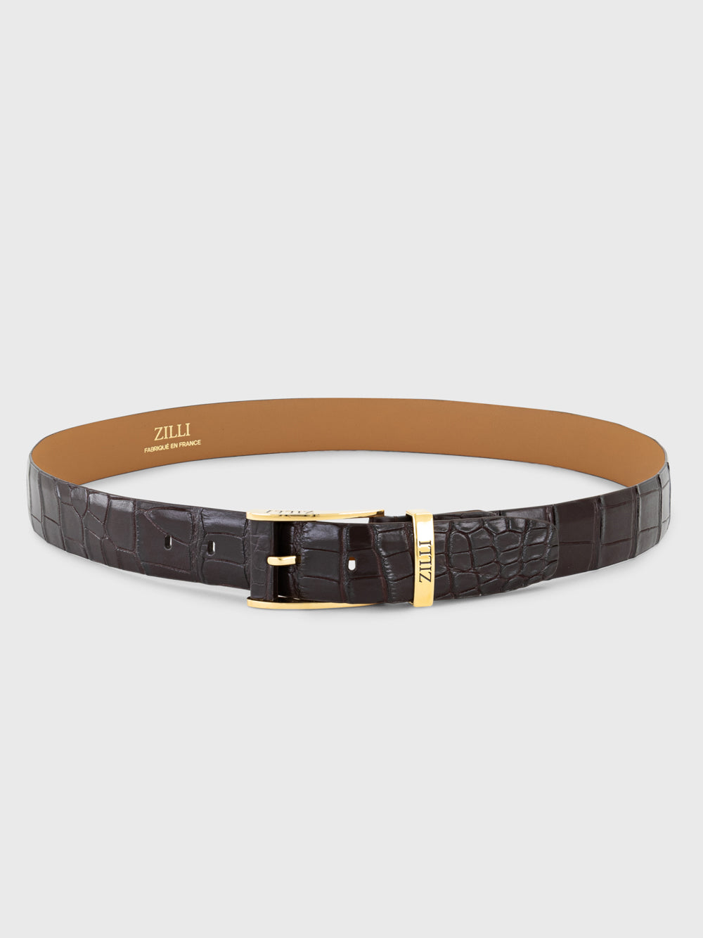 Gold-Finish 2007 Buckle Crocodile Belt - Brown