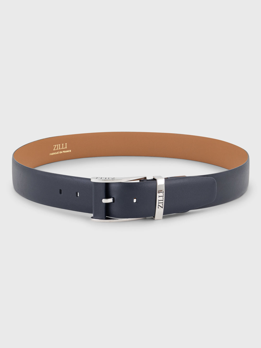 Palladium-Finish 126 Buckle Box Calfskin Belt - Blue Navy