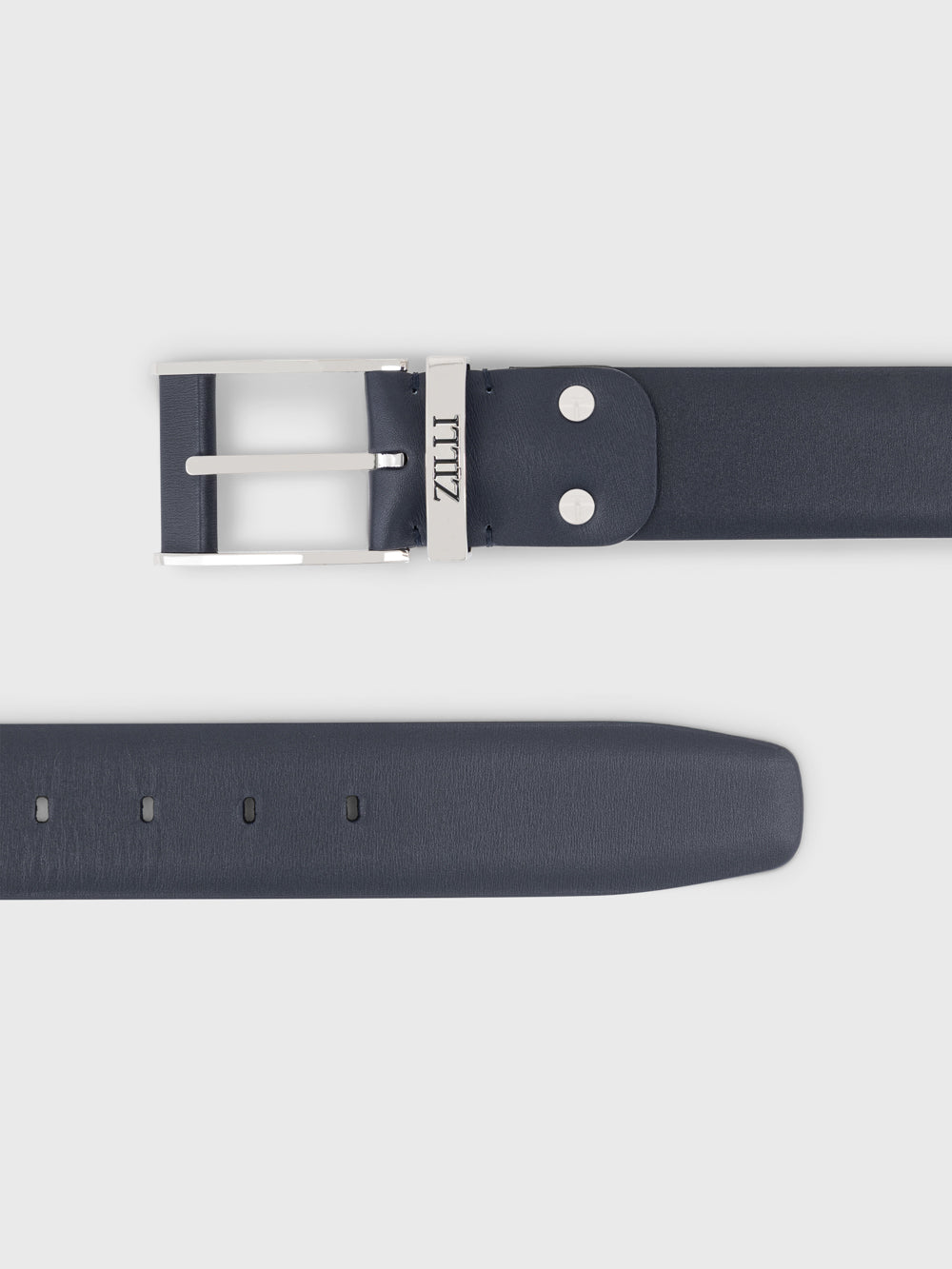 Palladium-Finish 126 Buckle Box Calfskin Belt - Blue Navy