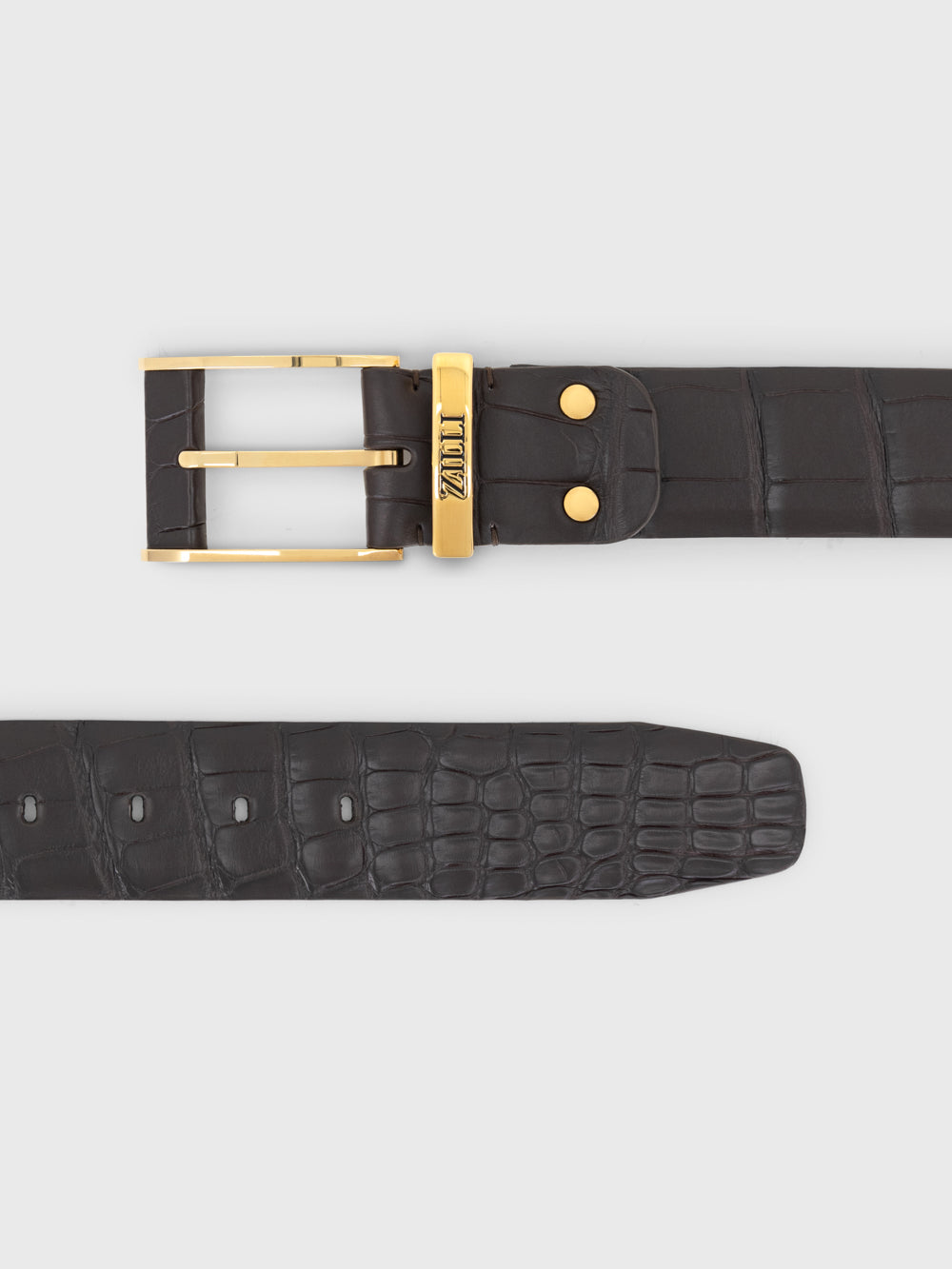 Gold-Finish 126 Buckle Crocodile Belt - Brown