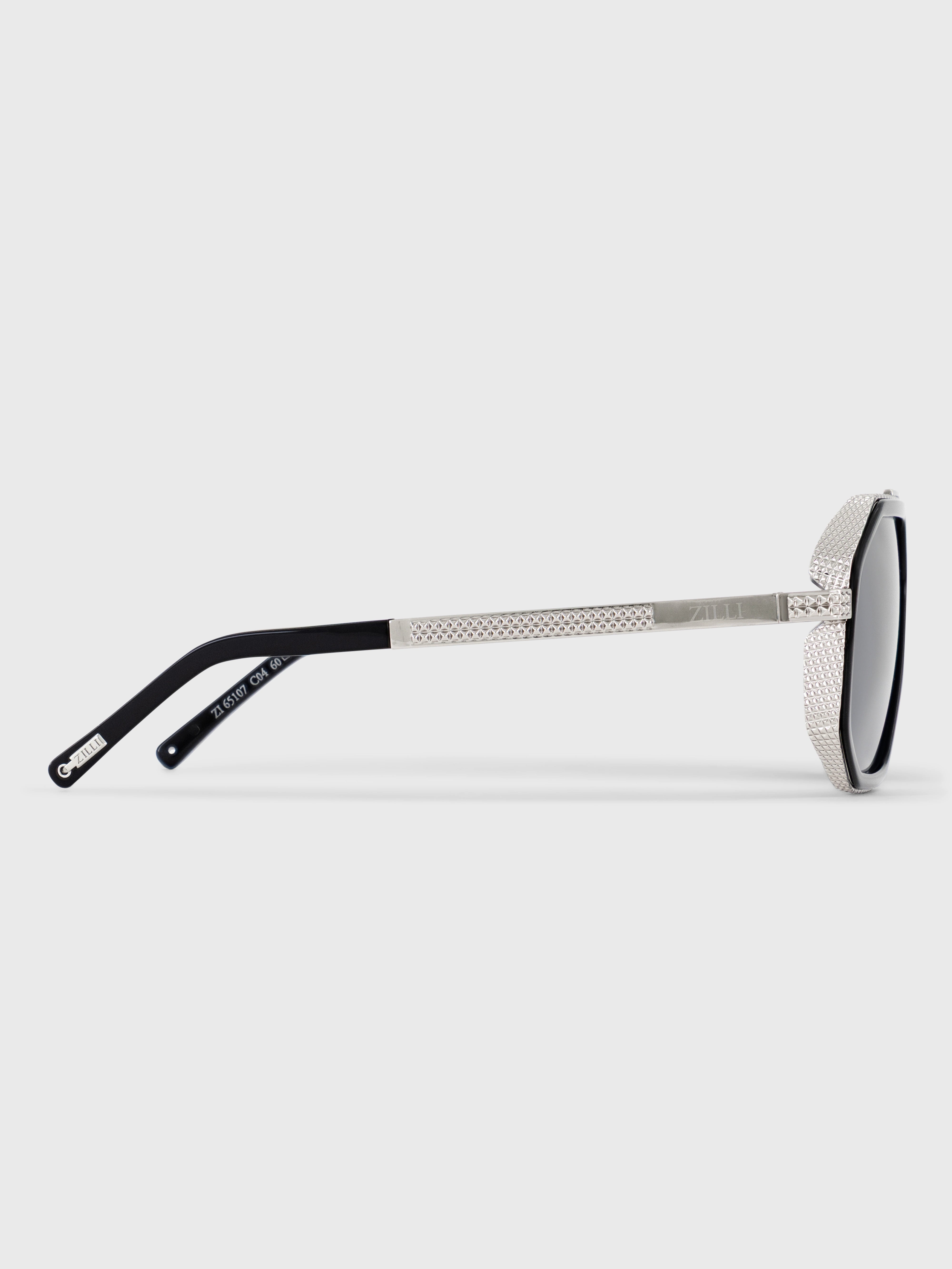 超大号方形Navigator太阳镜 - 黑银色