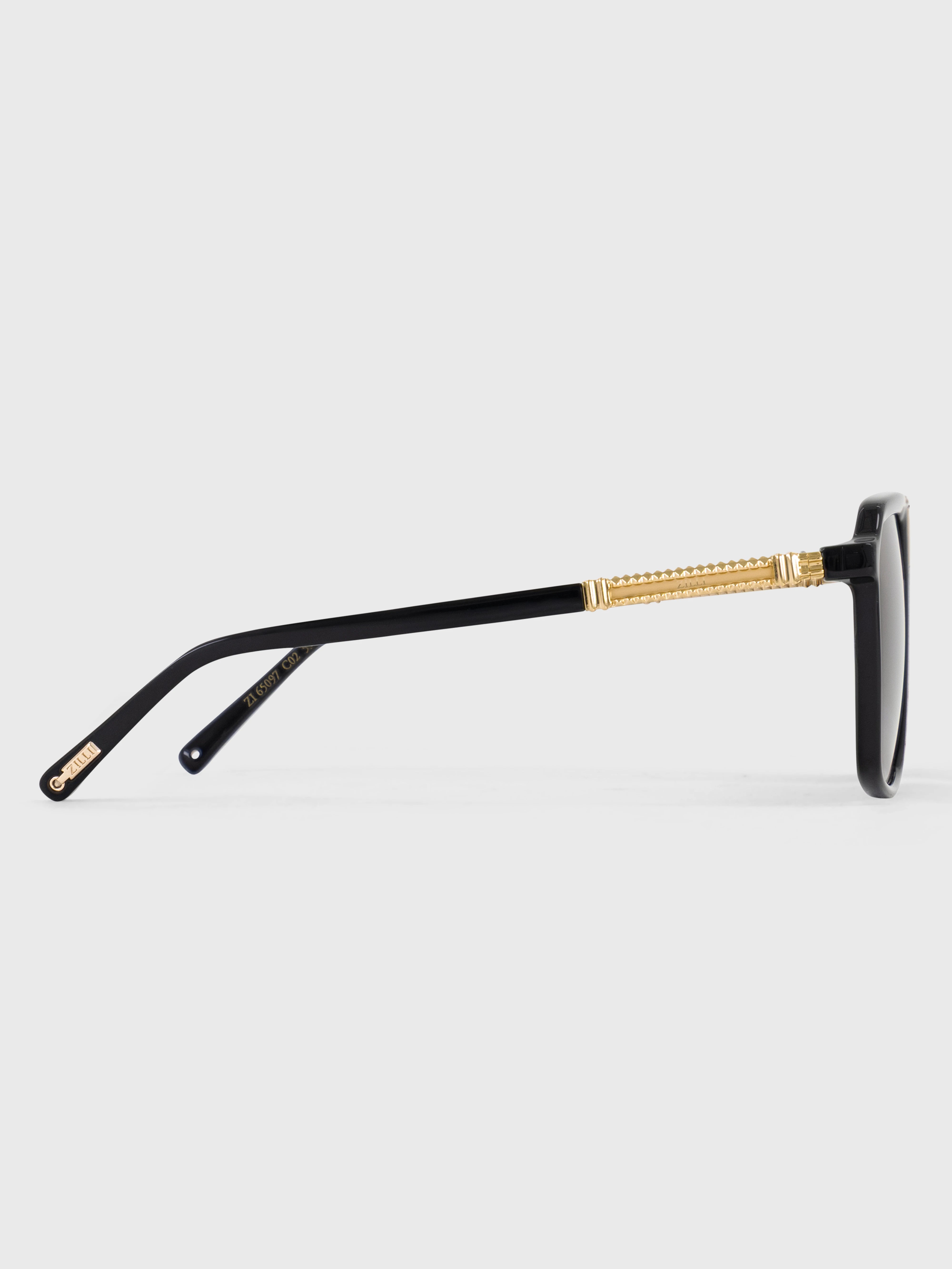 Square-shaped Leather Accented Sunglasses - Brown Lenses