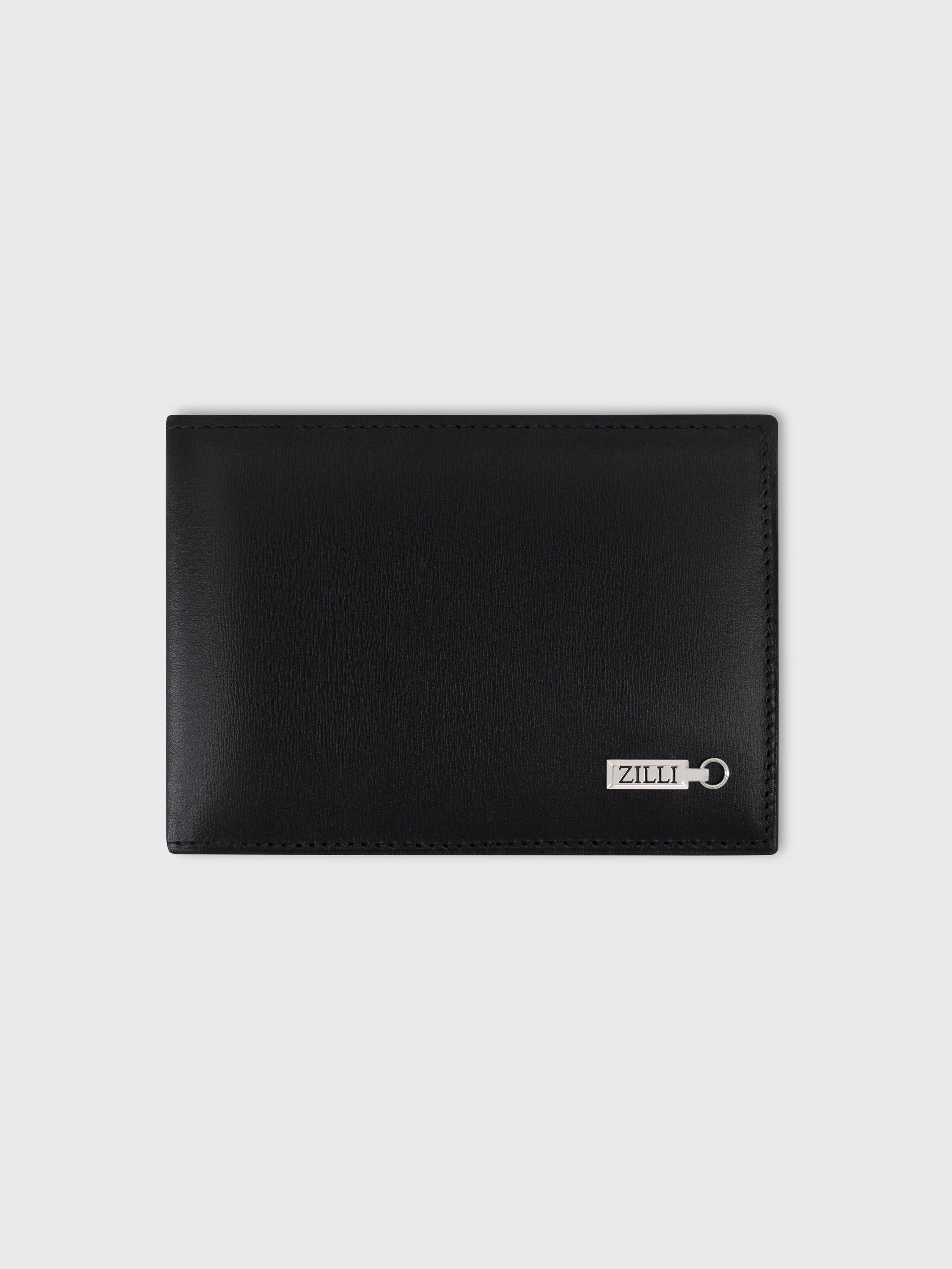 Grained Calfskin Leather Bi-fold Wallet - Black