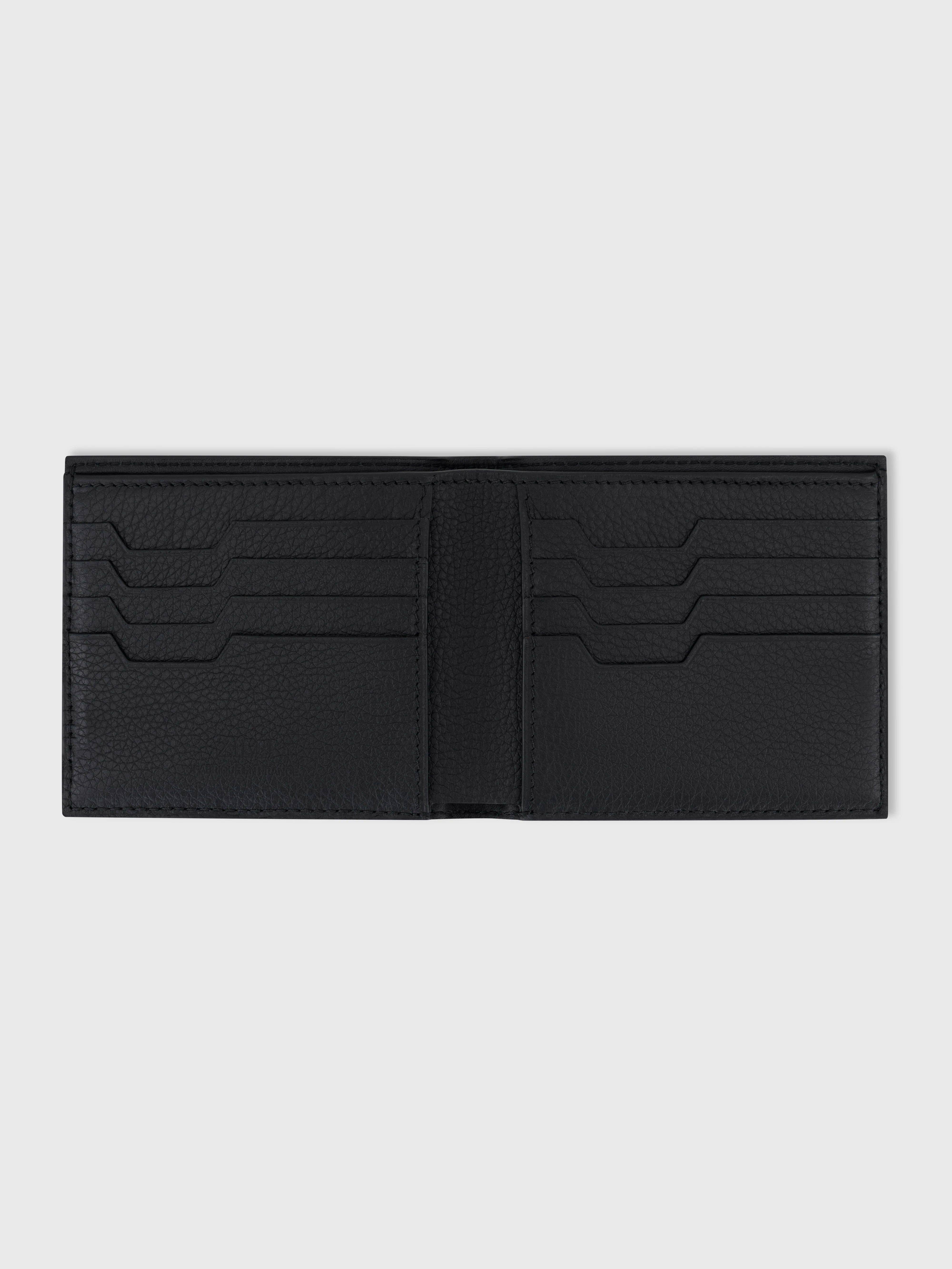 Pebbled Calfskin Leather Bi-fold Wallet - Black