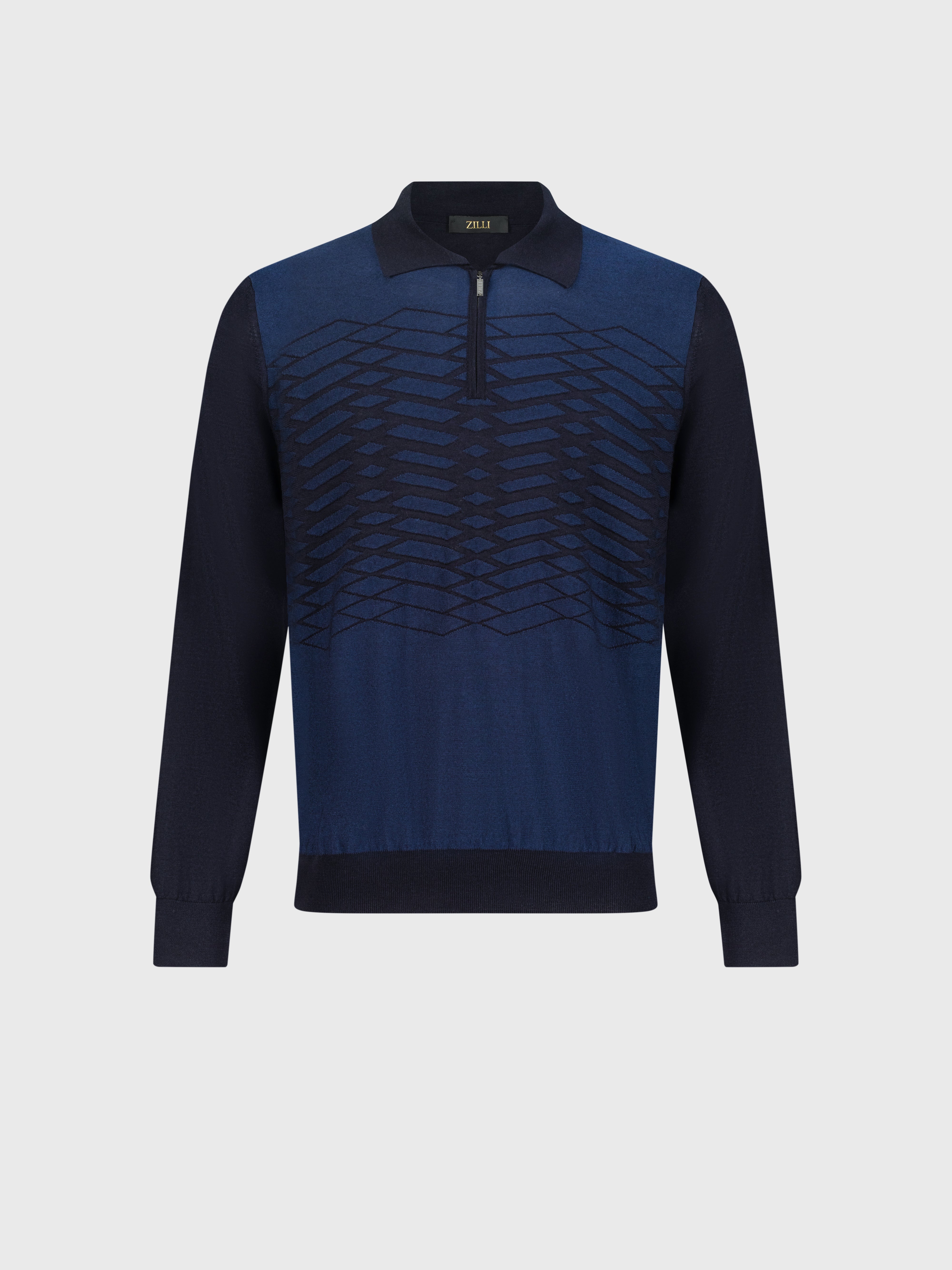 Knit Sweater with Textured Pattern Dark Navy