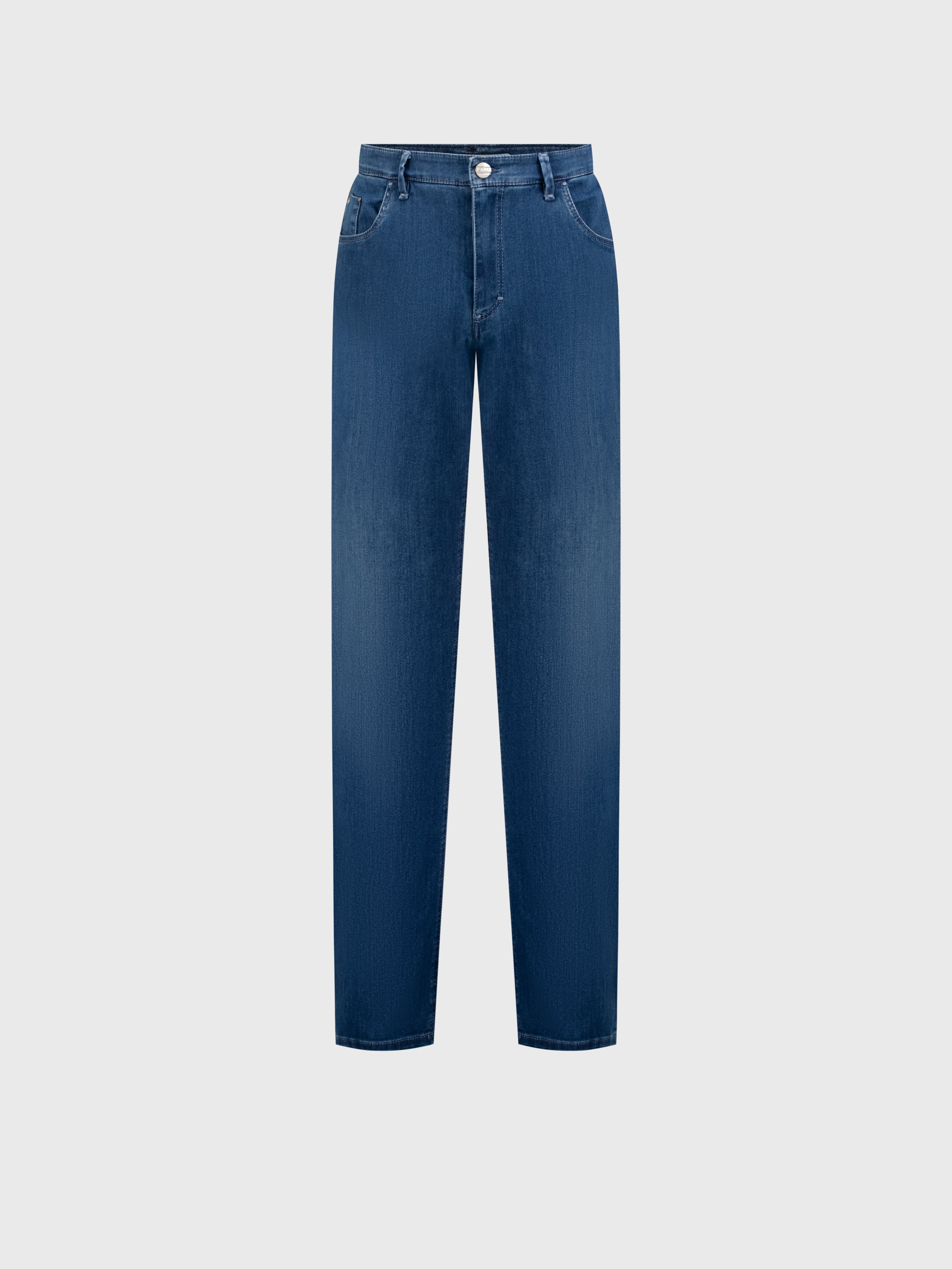 "Lion" Embroidery Denim Cotton Trousers - Blue Jeans