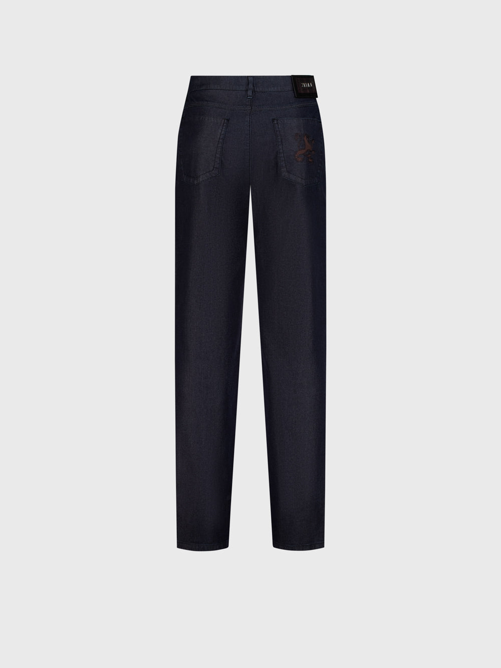 Hybrid Fit "Big Lion" Embroidery Denim Cotton Trousers - Blue Navy