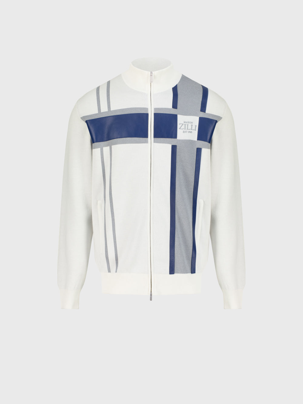 Two-Piece Geometric Pattern Jogging Suit - Natural White