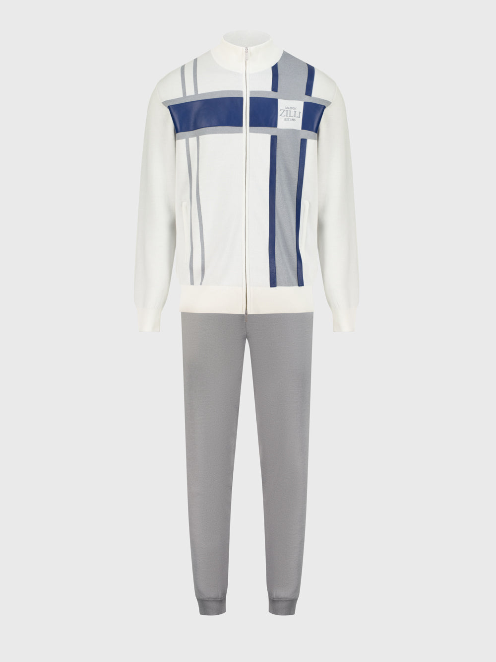 Two-Piece Geometric Pattern Jogging Suit - Natural White