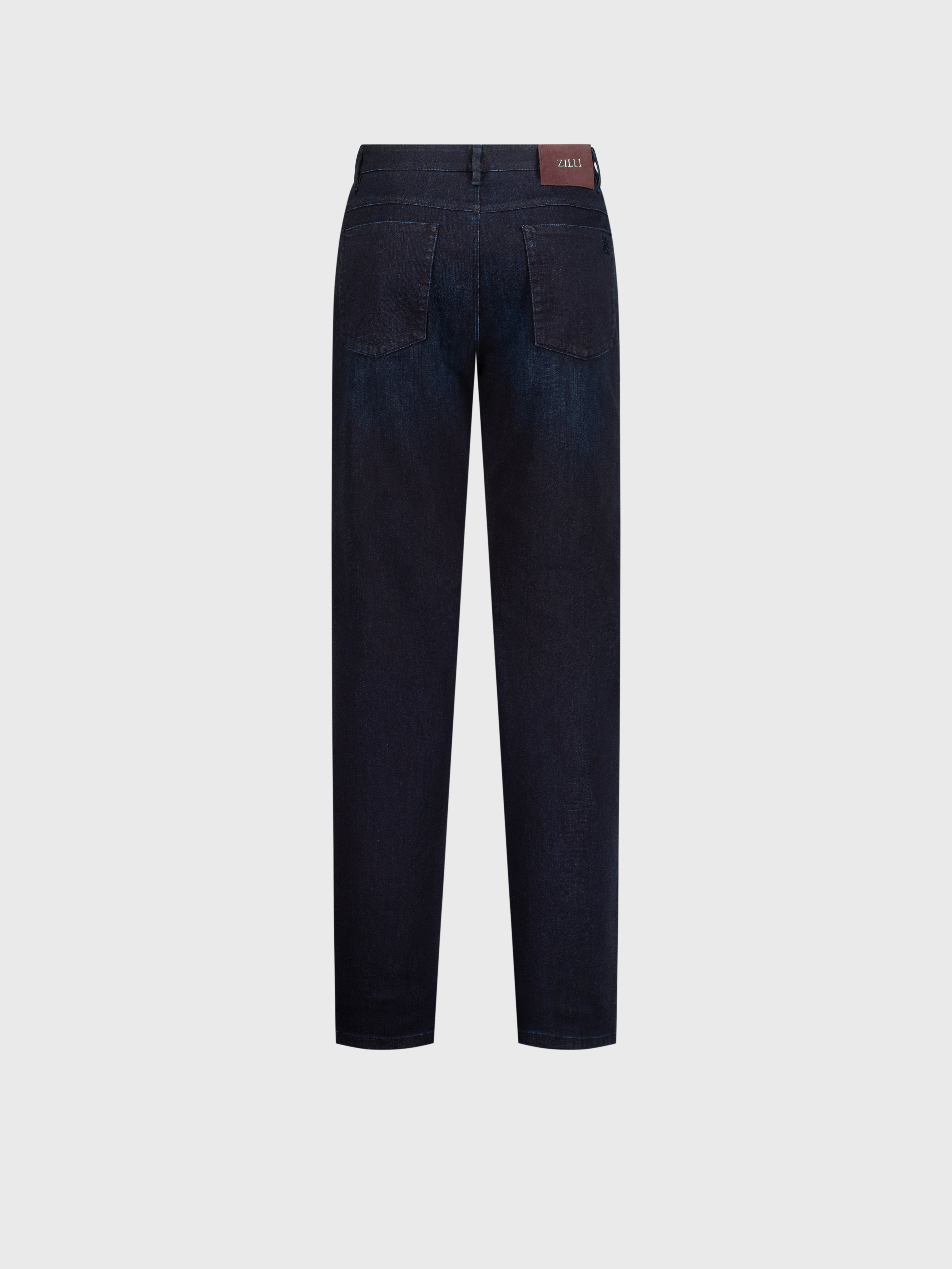"Lion Embroidery" Tailored Denim Cotton Trousers - Blue Navy
