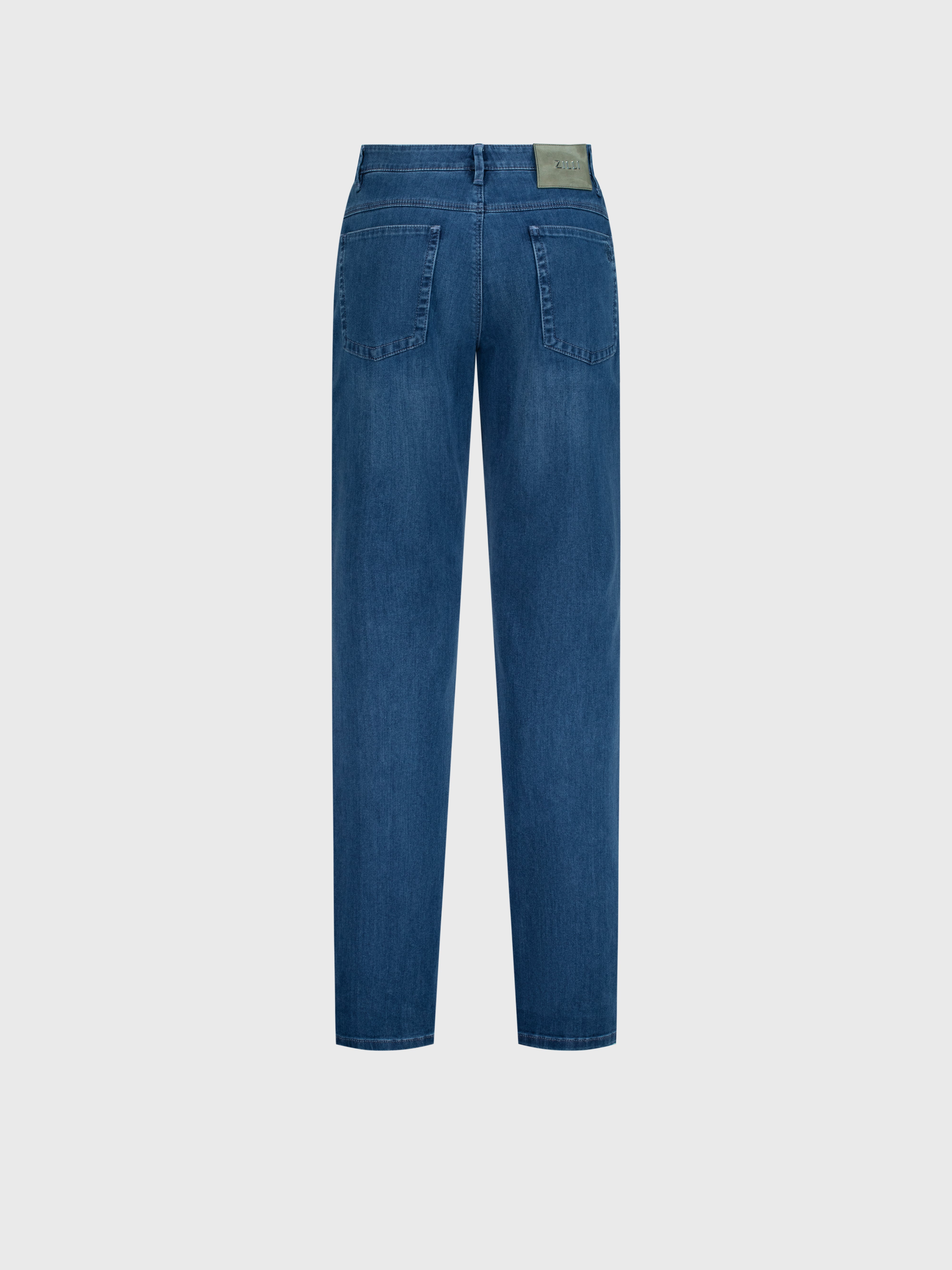 "Lion" Embroidery Tailored Denim Cotton Trousers - Blue Jeans