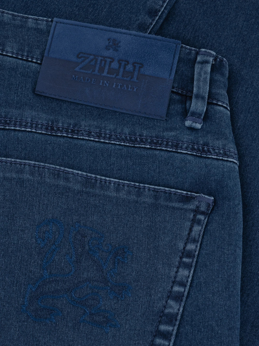 Брюки Slim Fit "Big Lion" с вышивкой из хлопкового денима - Синий