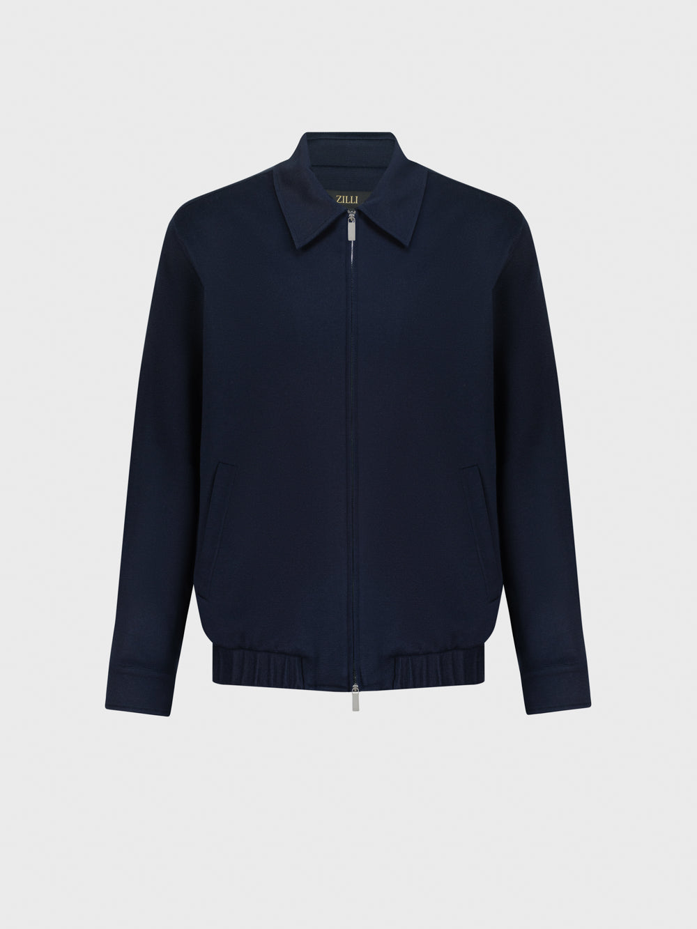 Single-Stitched Collar Silk and Cotton Bomber Jacket Blue Navy