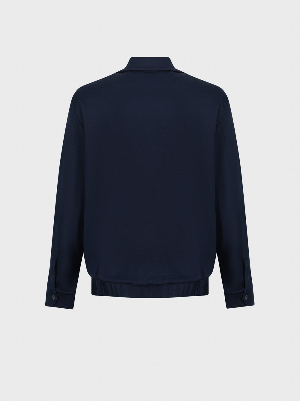 Single-Stitched Collar Silk and Cotton Bomber Jacket - Blue Navy