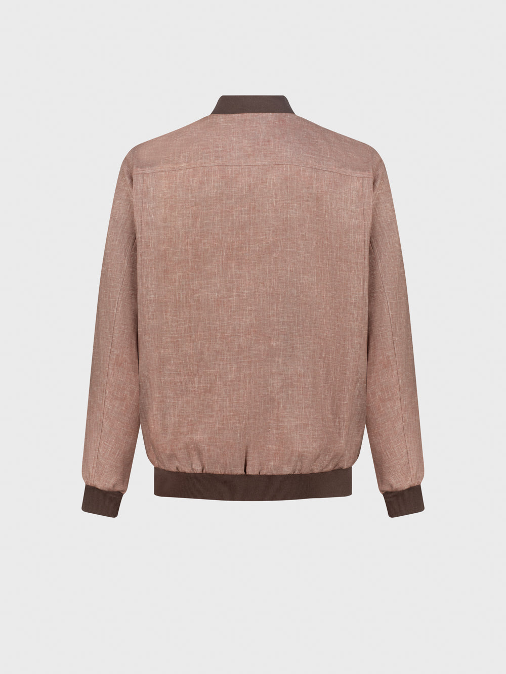 Ribbed Collar Linen Bomber Jacket - Pale Fawn