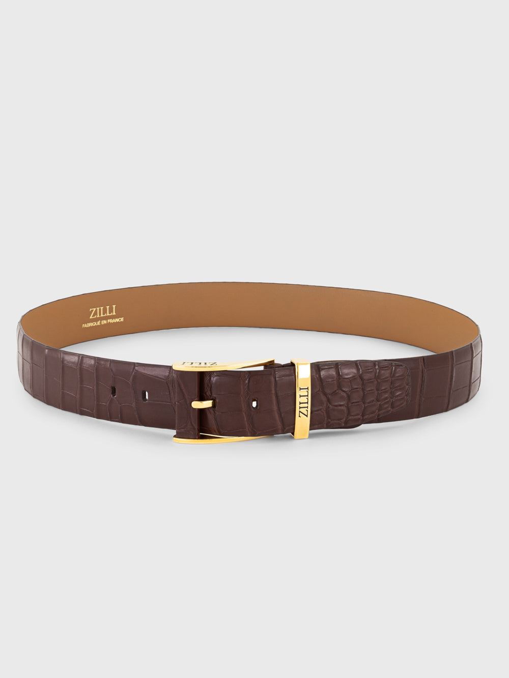 Gold-Finish 126 Buckle Crocodile Belt - Chestnut