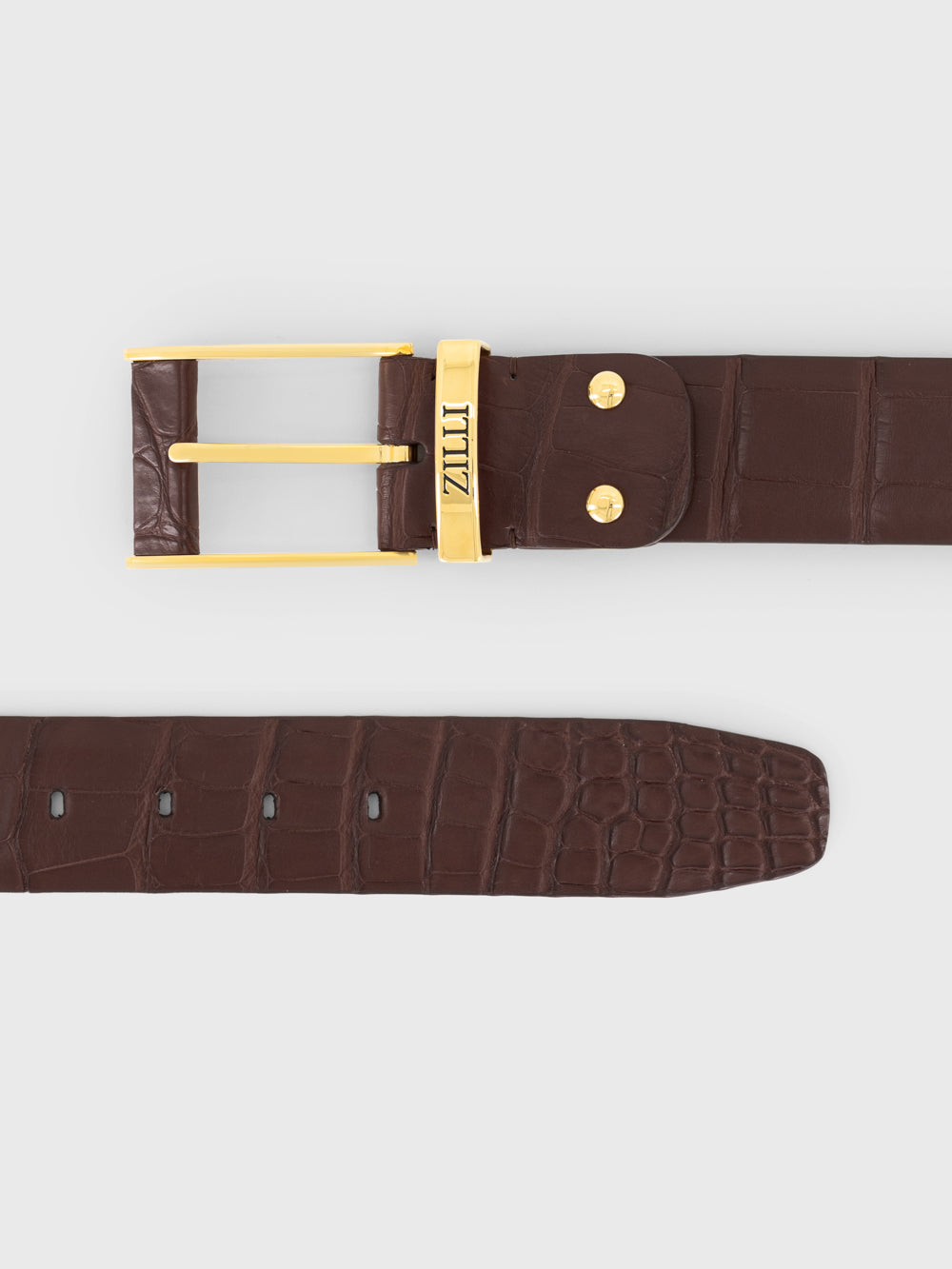 Gold-Finish 126 Buckle Crocodile Belt - Chestnut