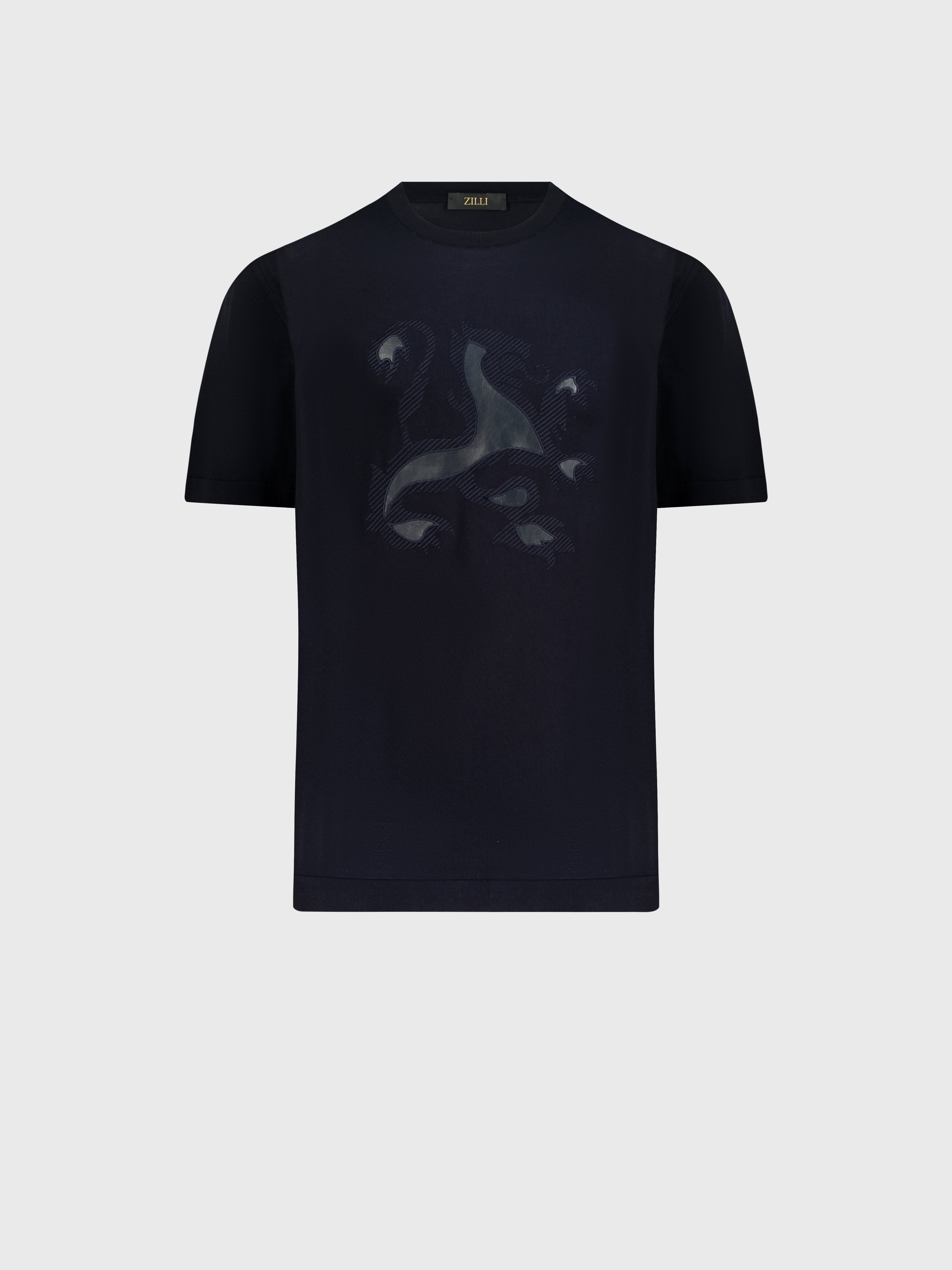 "Big Lion" Embroidery Cotton Shirt - Blue Navy