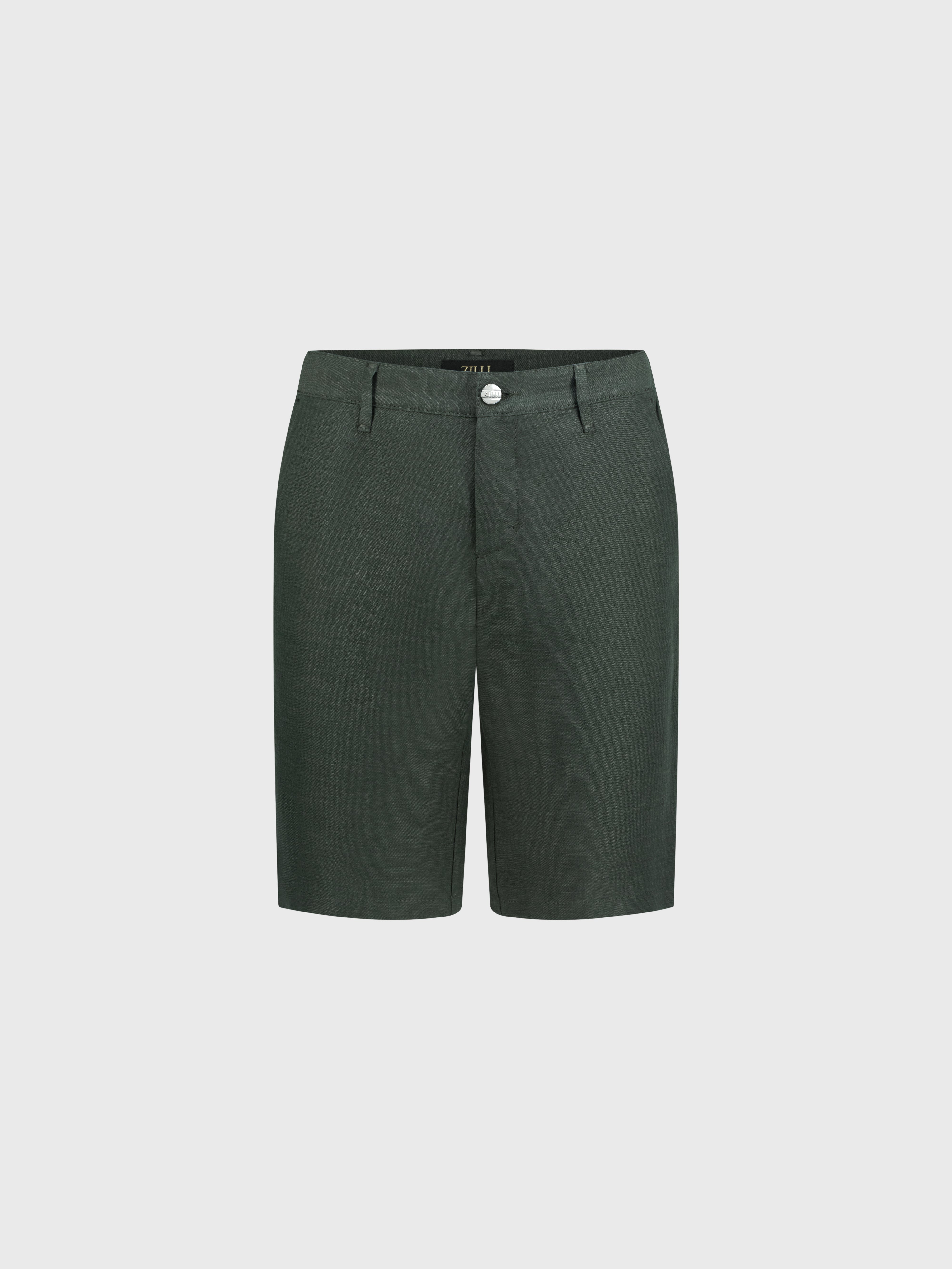 Linen Bermuda Shorts - Deep Military