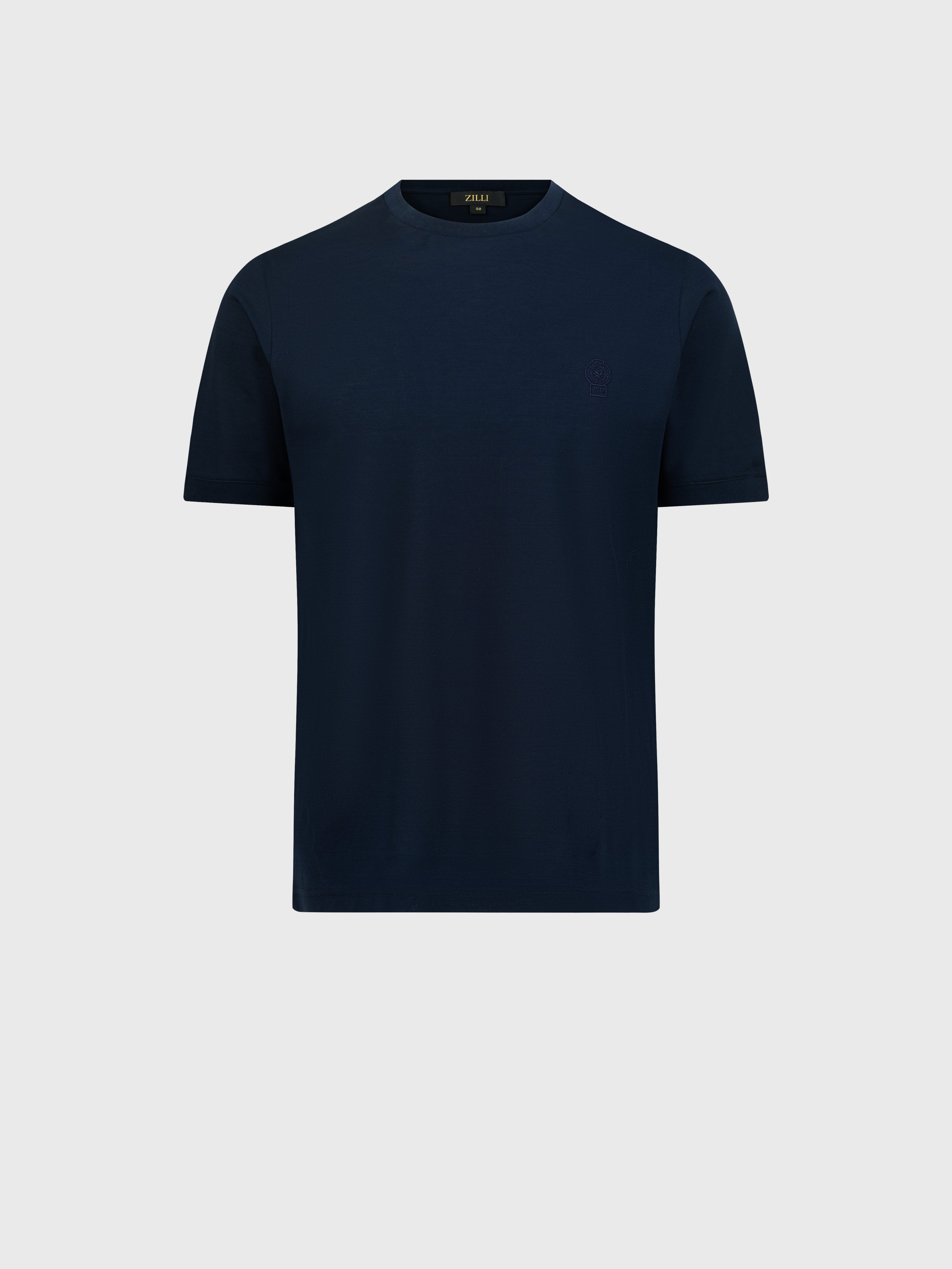 “ZILLI Crest” Embroidered Cotton Shirt – Blue Navy