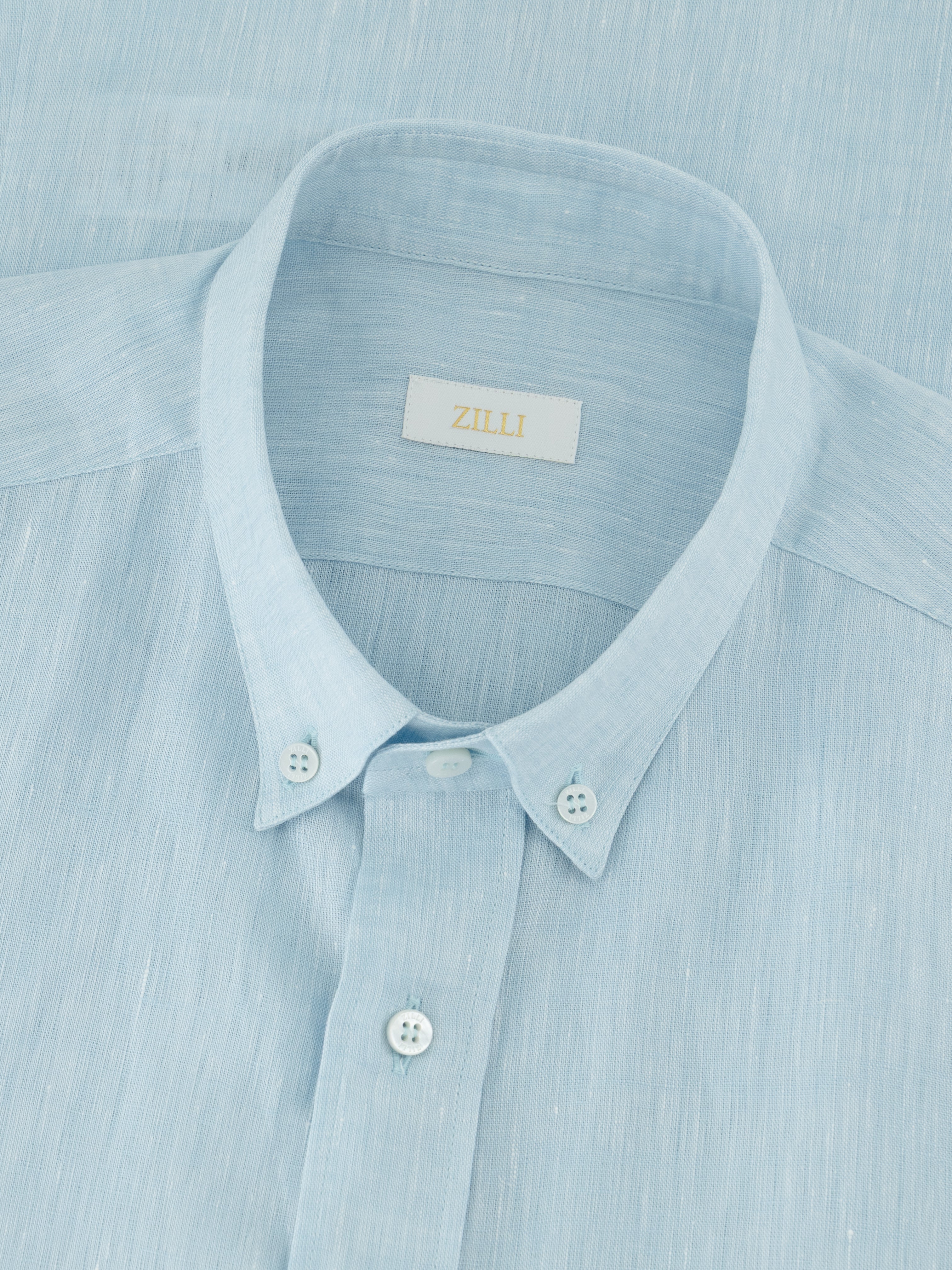 Льняная рубашка с одним отложным воротником - Оксфордский синий