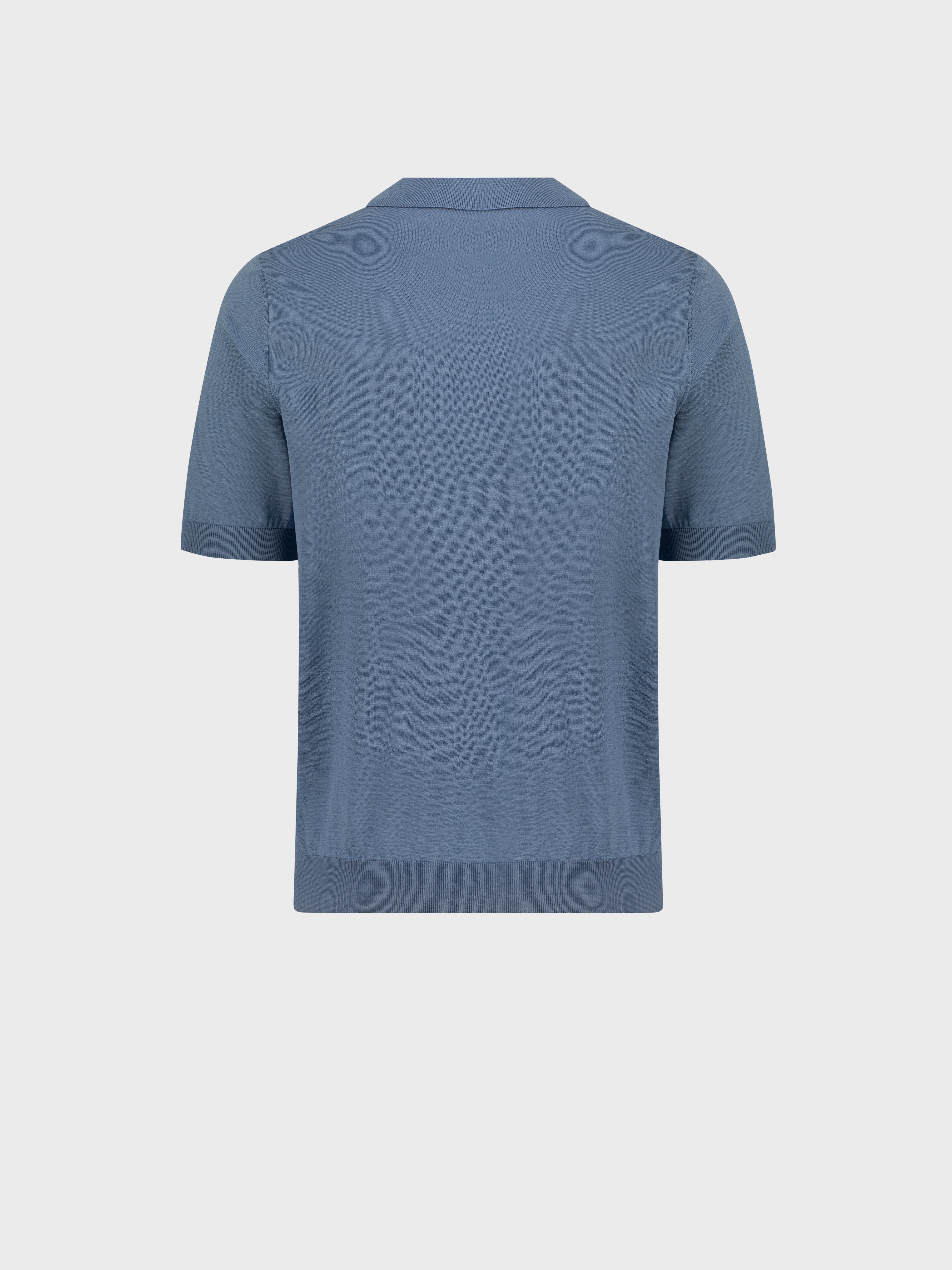 "Micro Lozenges" Silk and Cotton Knit Polo - Pale Blue Onyx