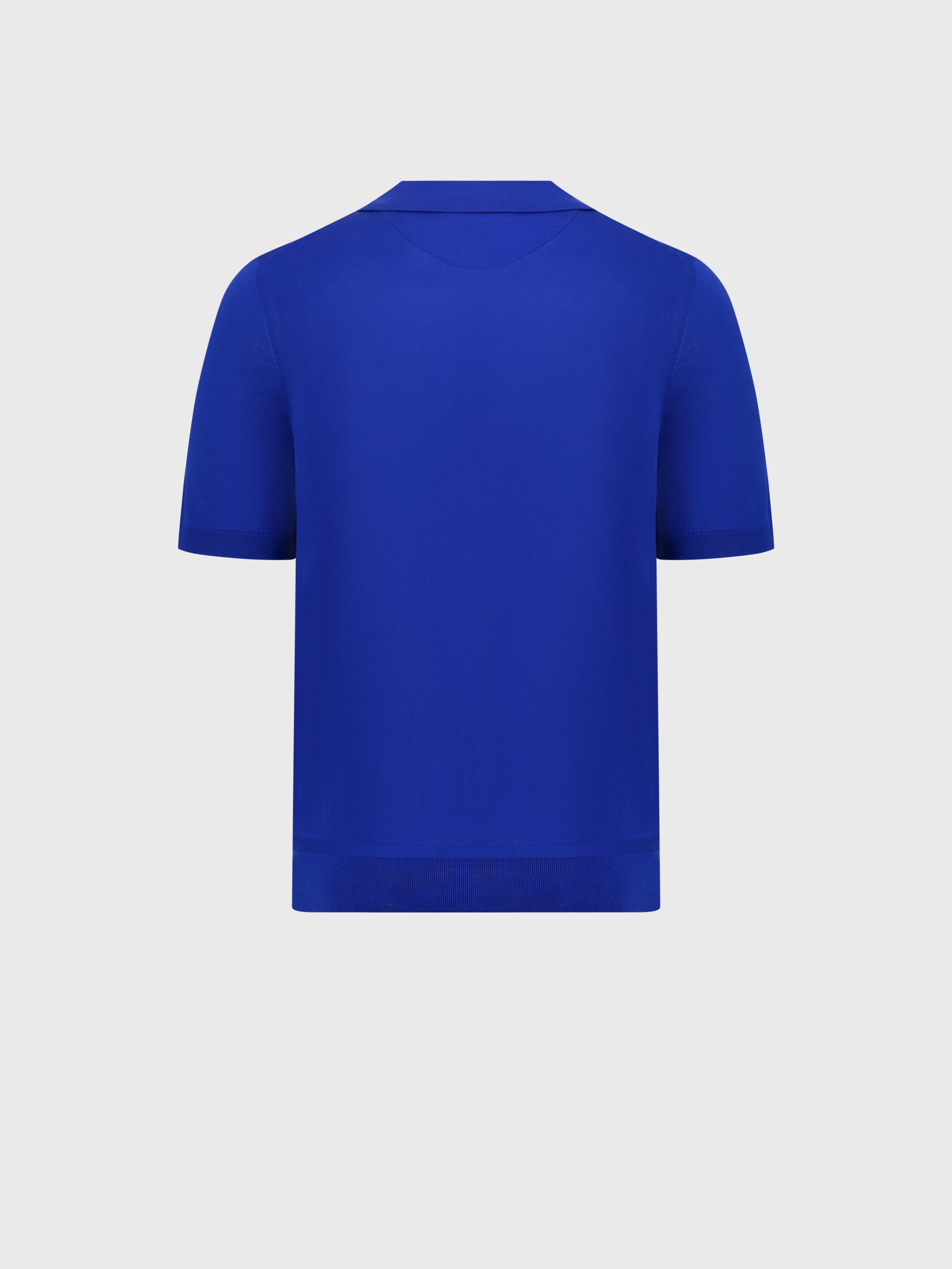 "Lion Piquet" Wool Knit Polo - Electric Blue