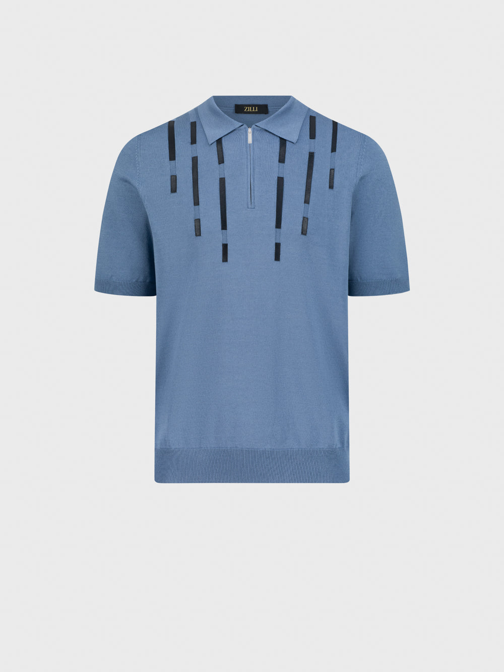 Geometric Pattern Silk-Knit Polo Shirt - Pale Blue Onyx