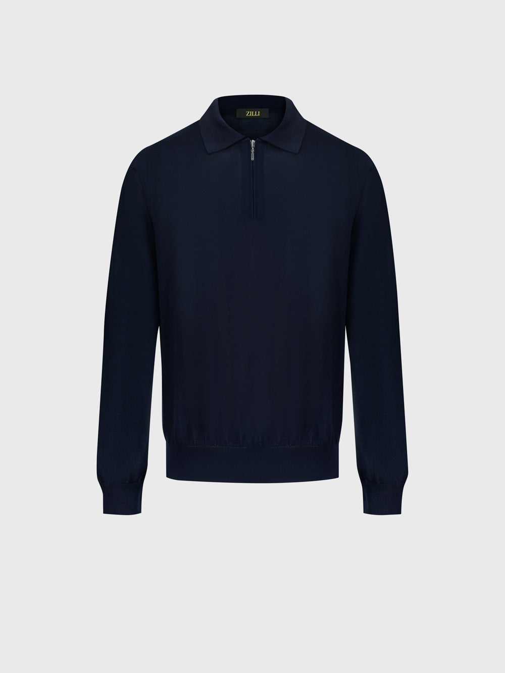 Wool-Silk Lightweight Polo Half-Zip Knit – Dark Navy