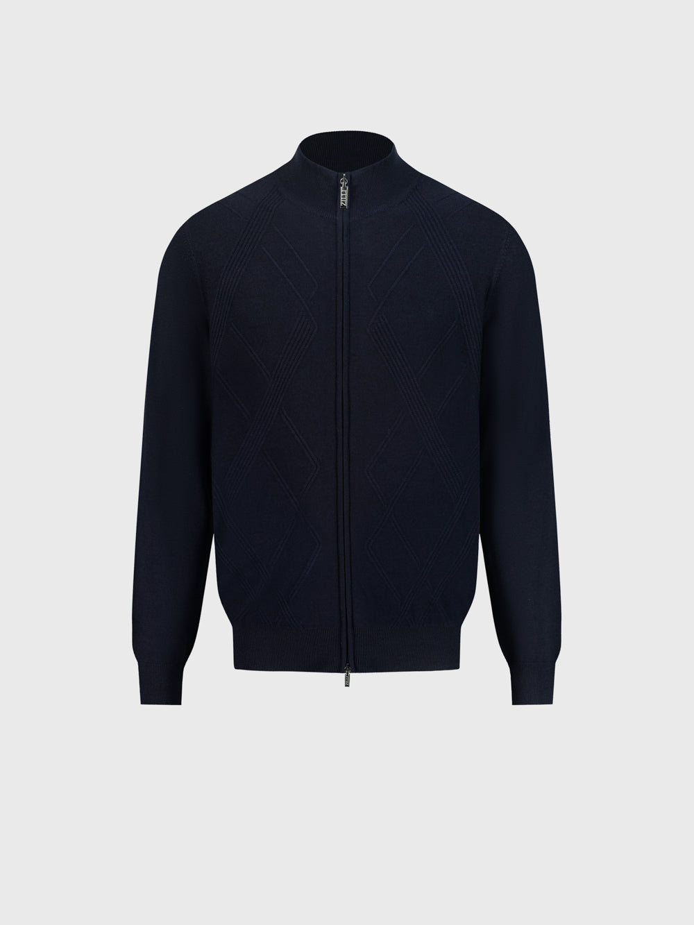 Zip-up Diagonal Stitched Cardigan - Dark Navy