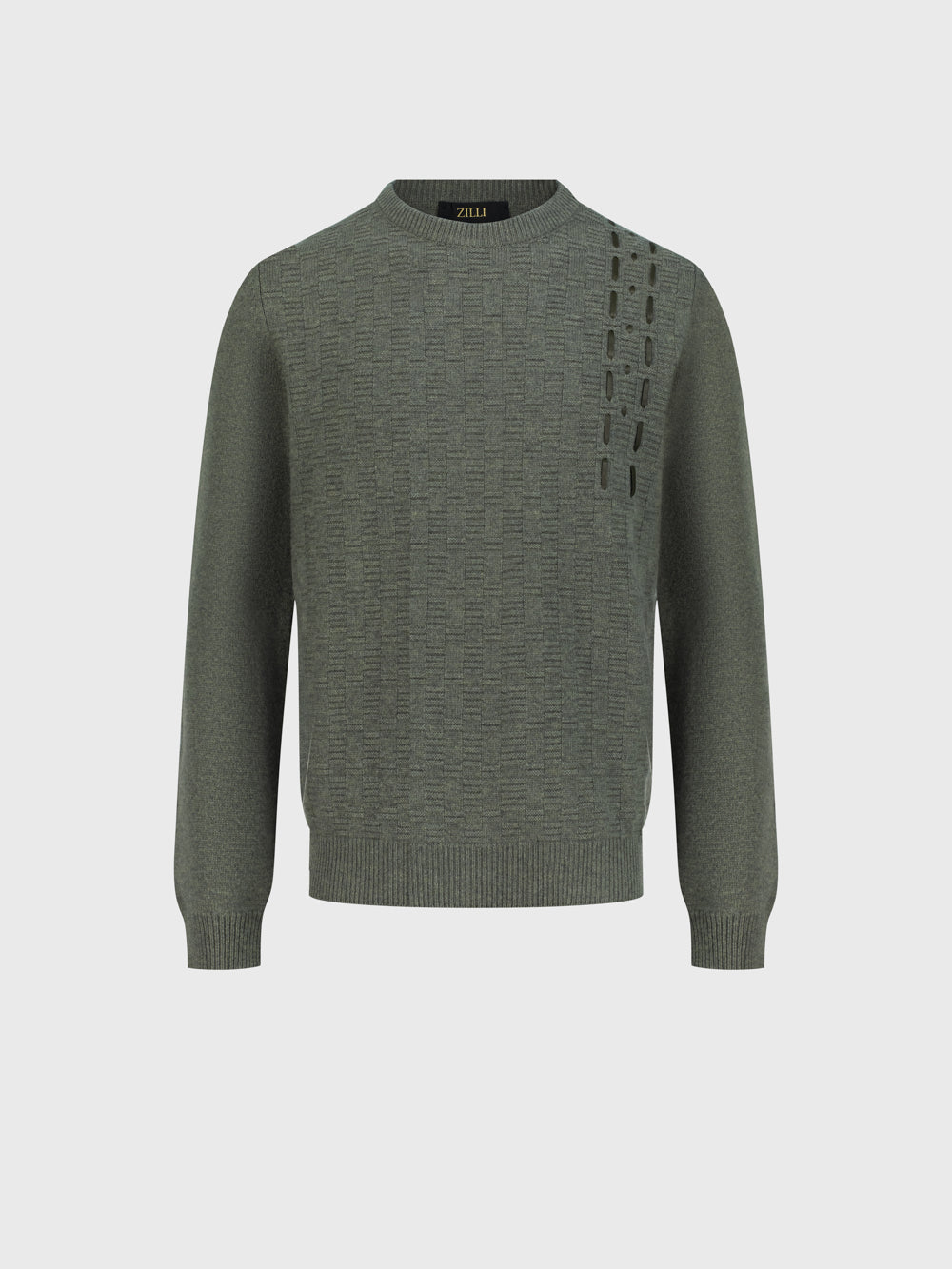 100% Lambswool Pullover with Leather Detail - Winter Eucaliptum