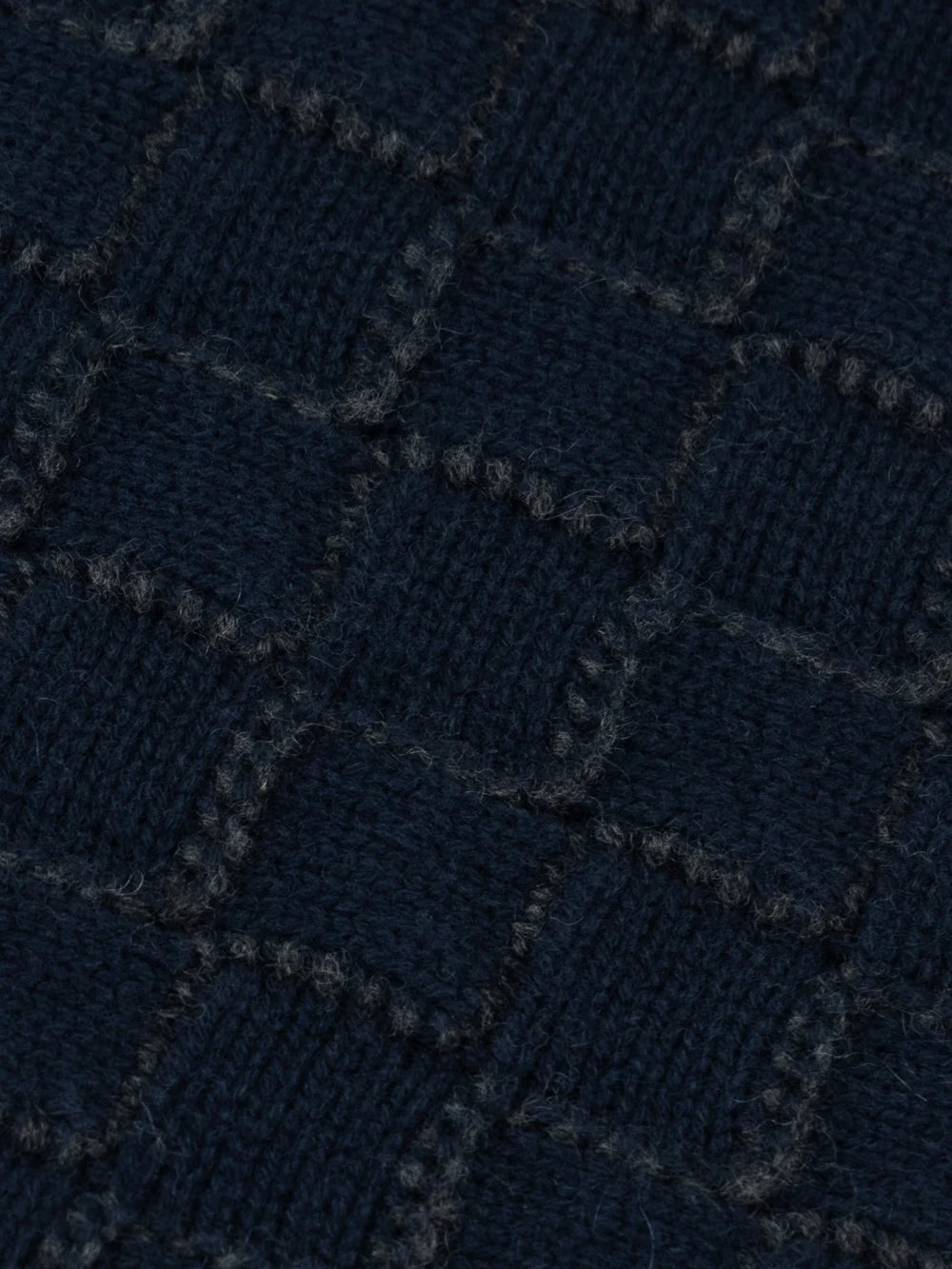 Zip-Up Sweater with Diamond Lattice Knit Pattern – Dark Navy