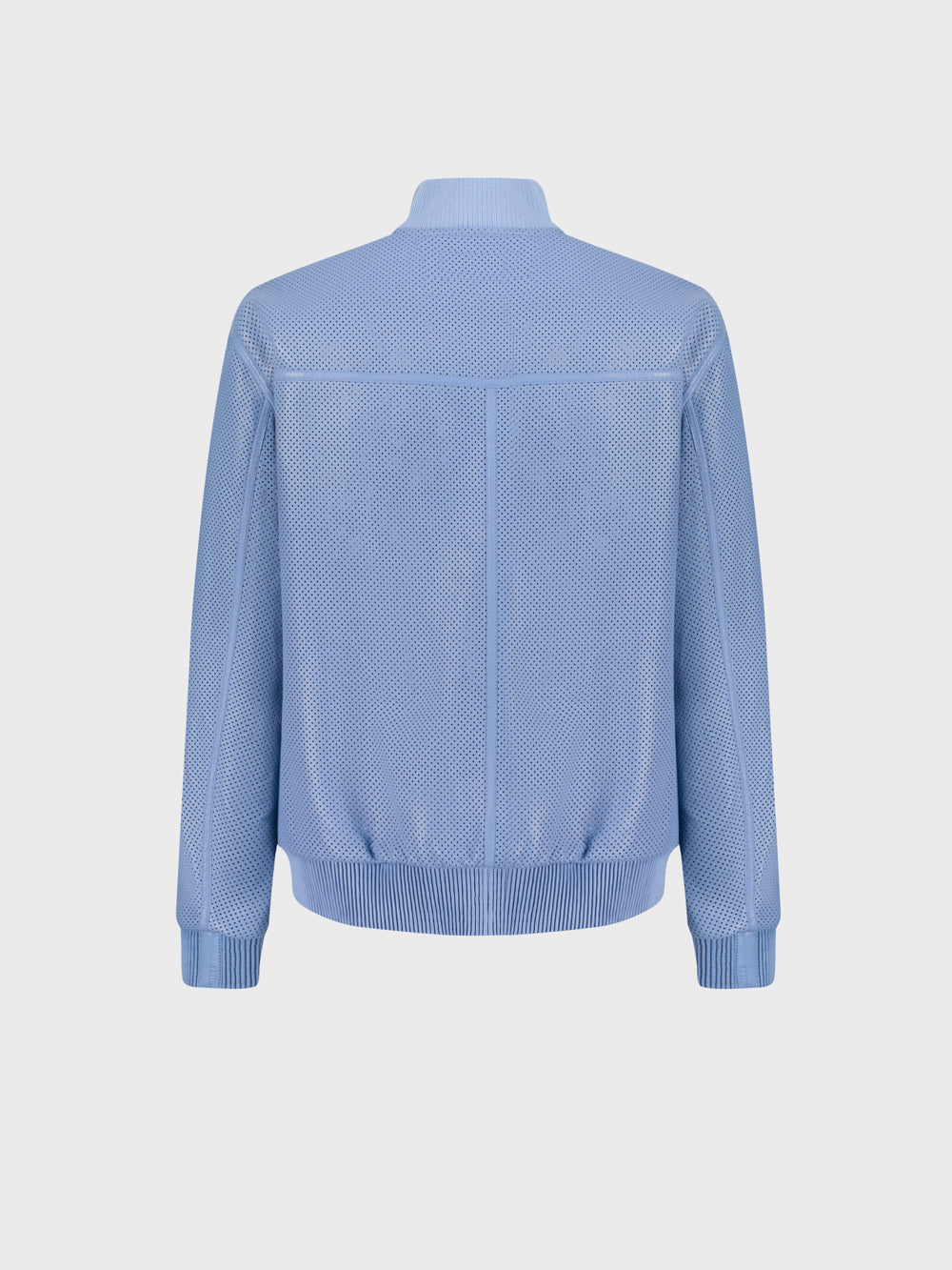 Perforated Leather Bomber Jacket - Pale Blue Onyx & Light Grey