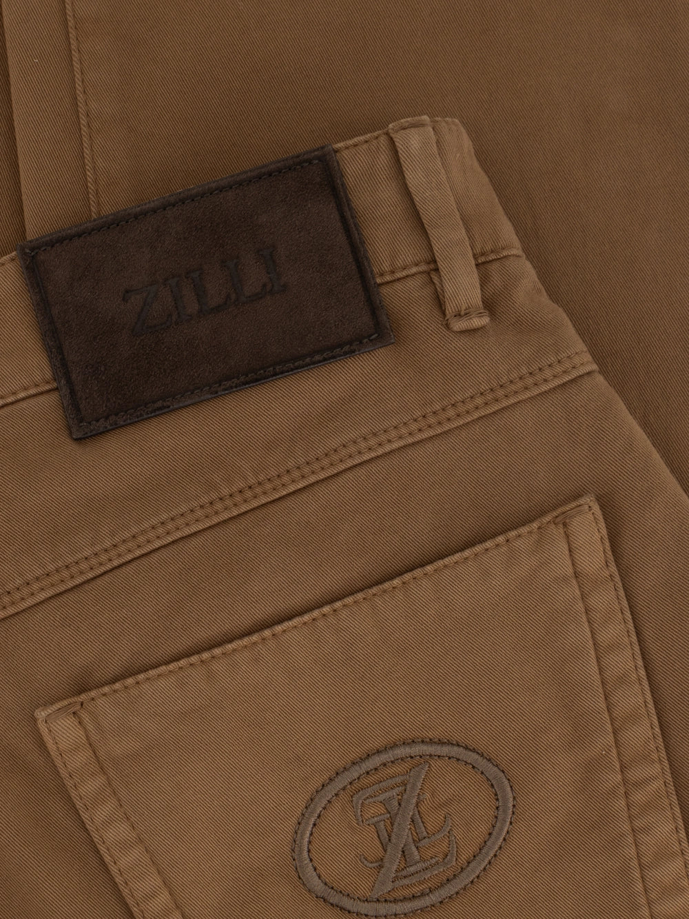 Denim Jean with ZILLI Embroidered Back Pocket - Burnt Tobacco