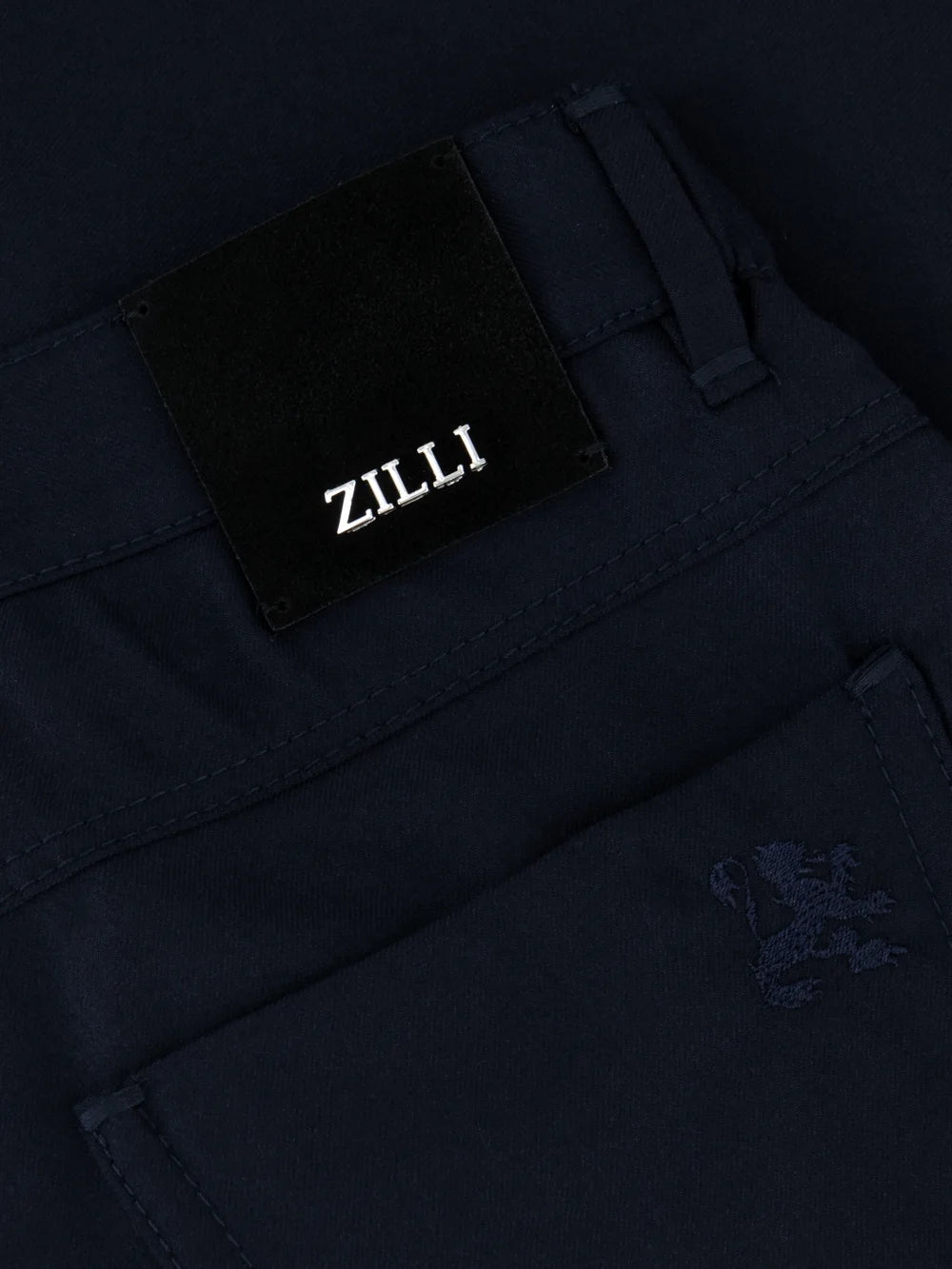 Wool Jean with Calf Leather Detail - Blue Navy