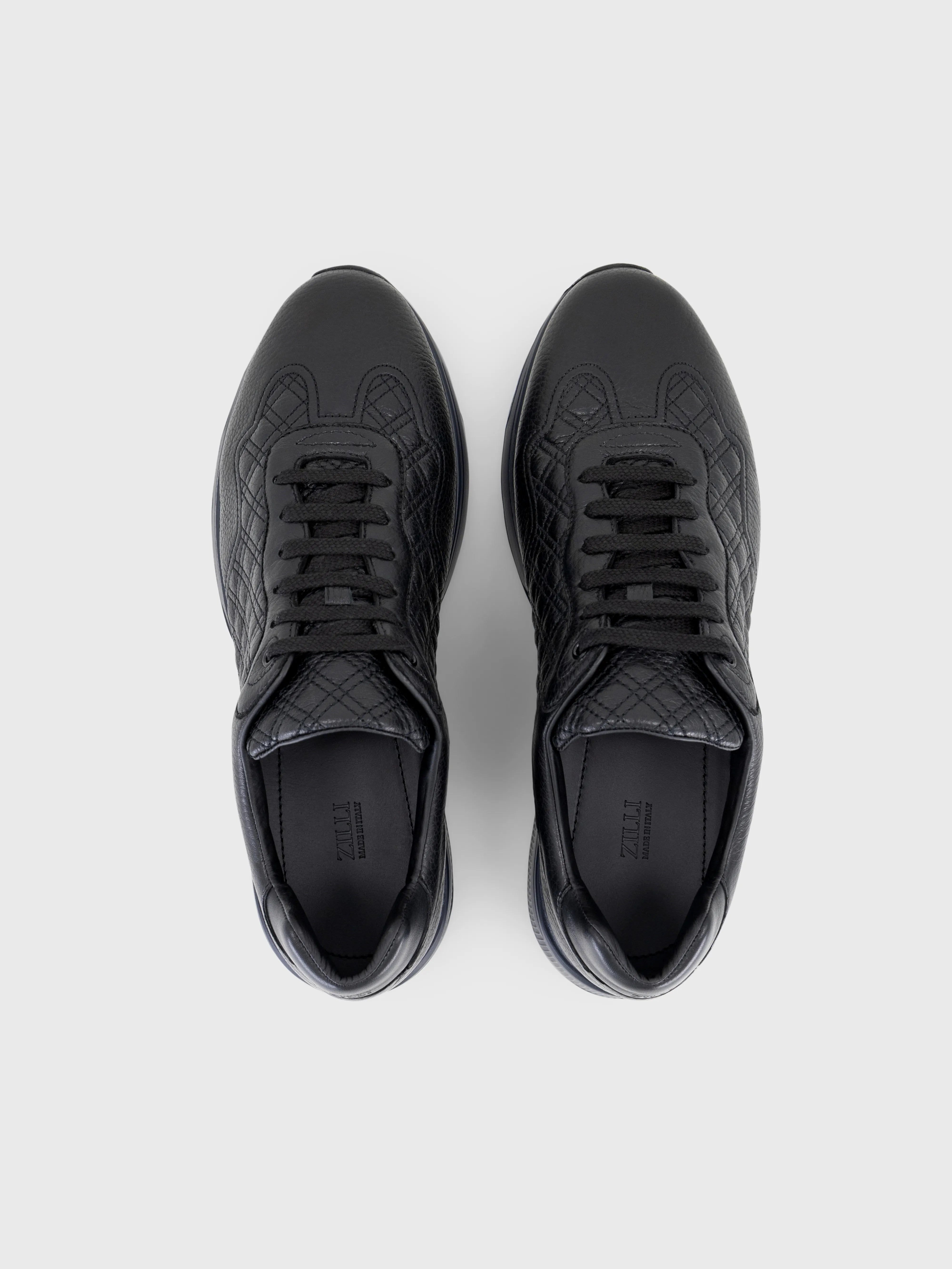 Кожаные кроссовки с алмазной строчкой - Черный