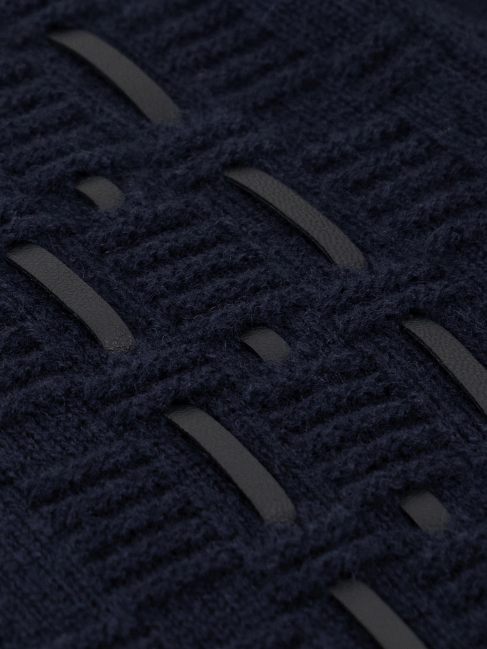 100% Lambswool Pullover with Leather Detail - Dark Navy