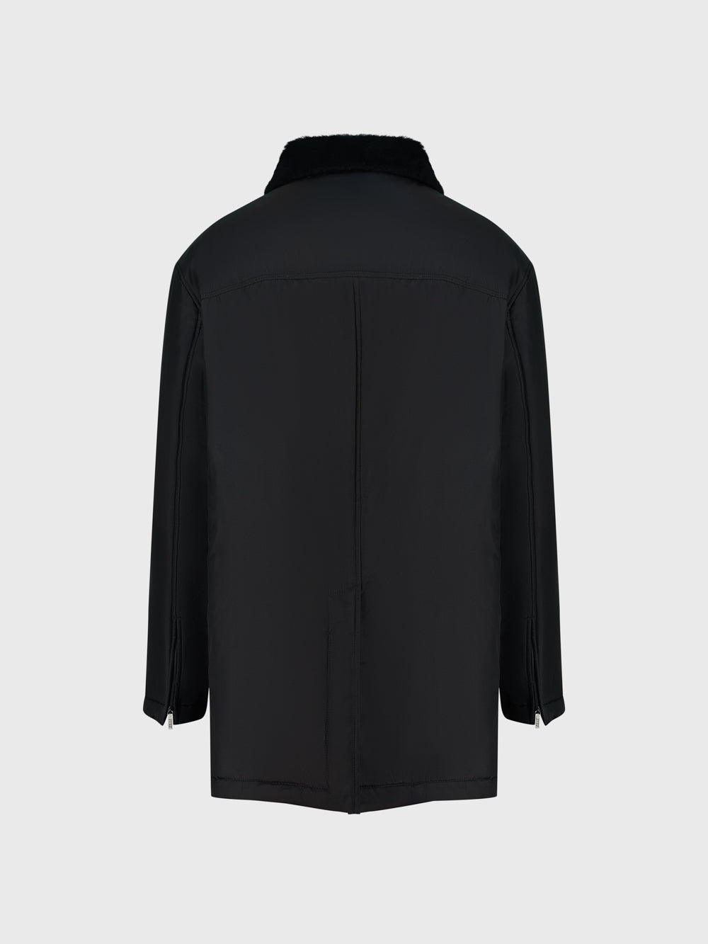 Silk, Deerskin & Shearling Coat - Black