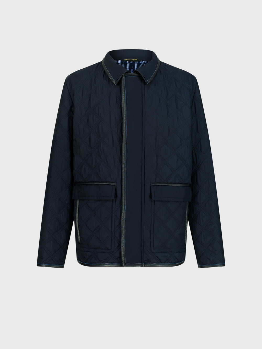 Puffer Jacket with Silk Interior and Leather Piping – Blue Navy