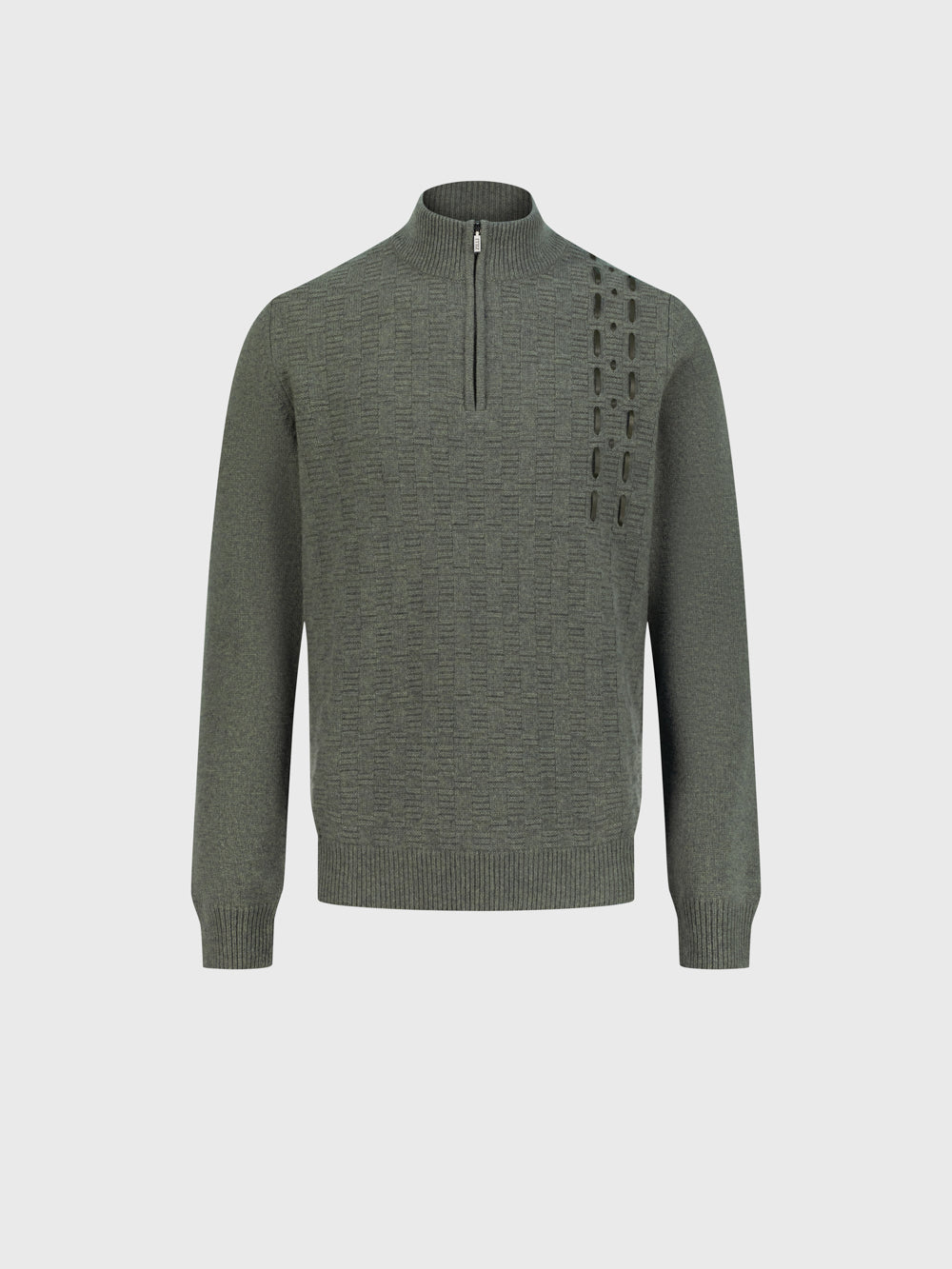 100% Lambswool Fitted Half-Zip Sweater - Winter Eucaliptum
