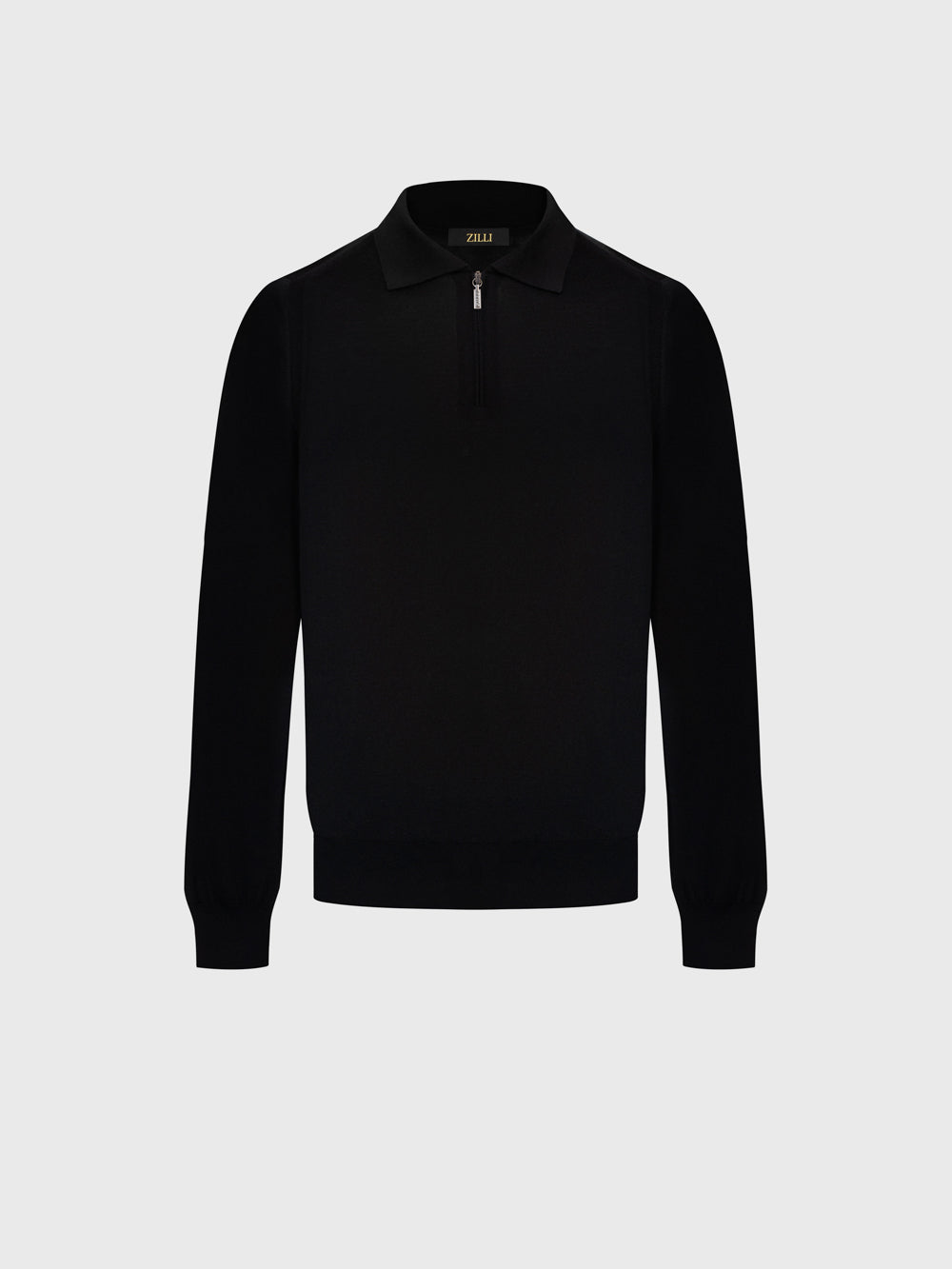 Wool-Silk Lightweight Polo Half-Zip Knit – Black