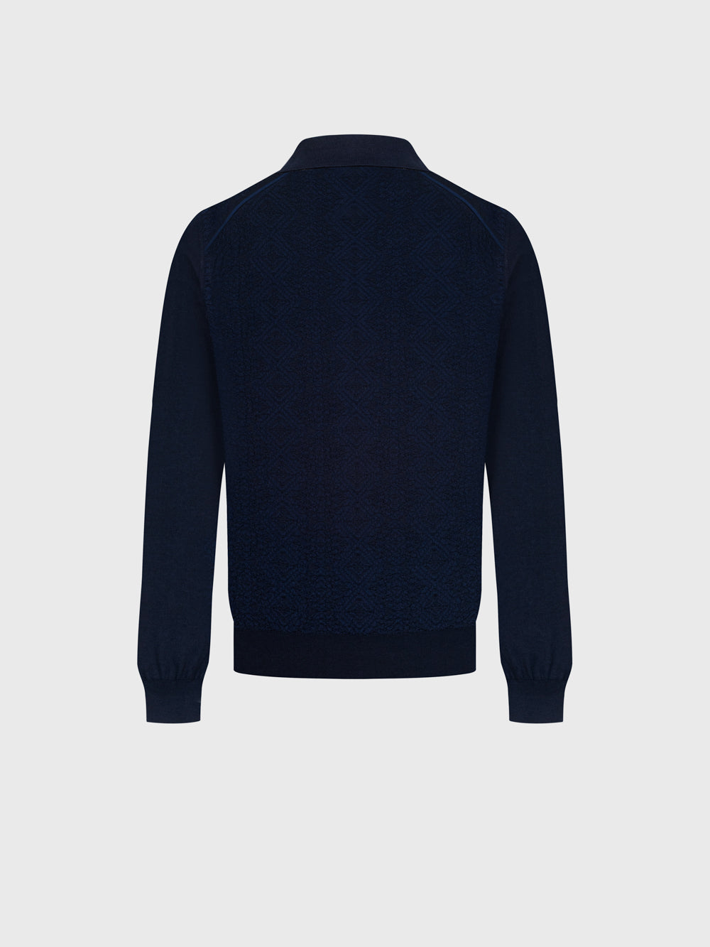 Wool-Silk Polo Half-Zip Pebbled Knit – Dark Navy